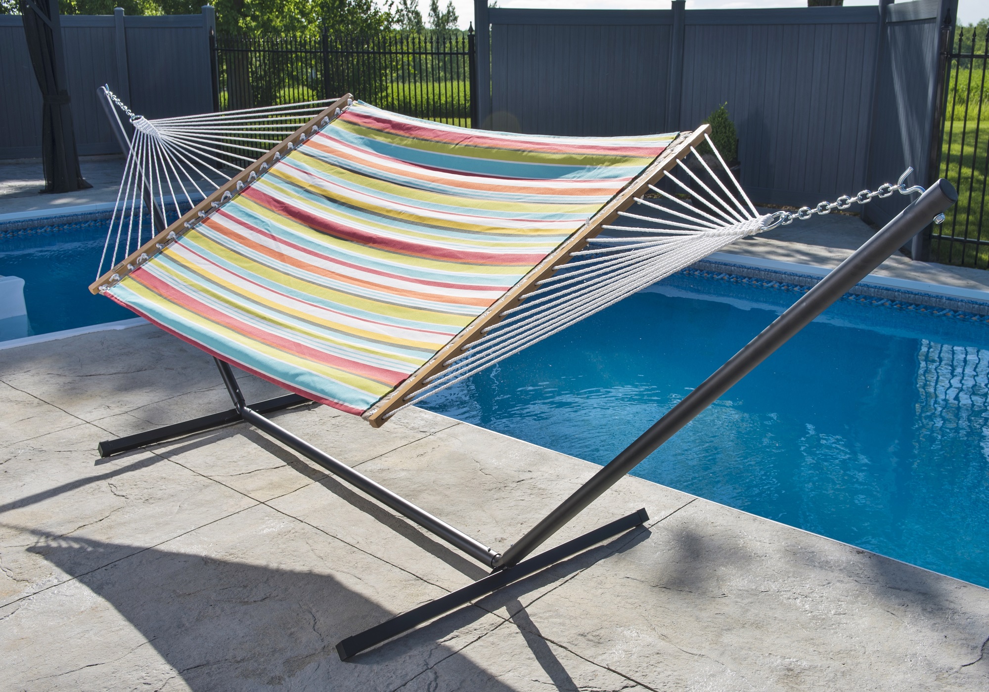 144” Green and Red Striped Polyester Quilted Two Person Hammock