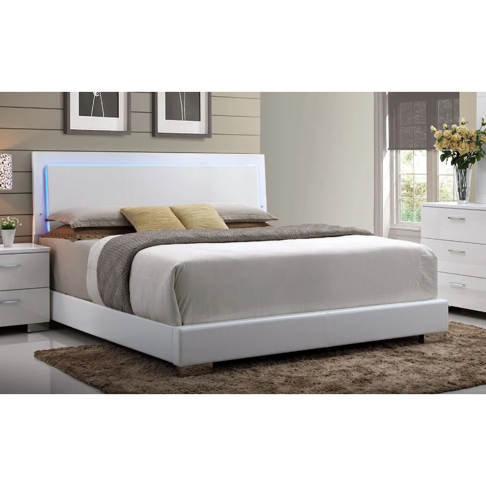 ACME Lorimar Eastern King Bed with LED in White PU, Multiple Sizes