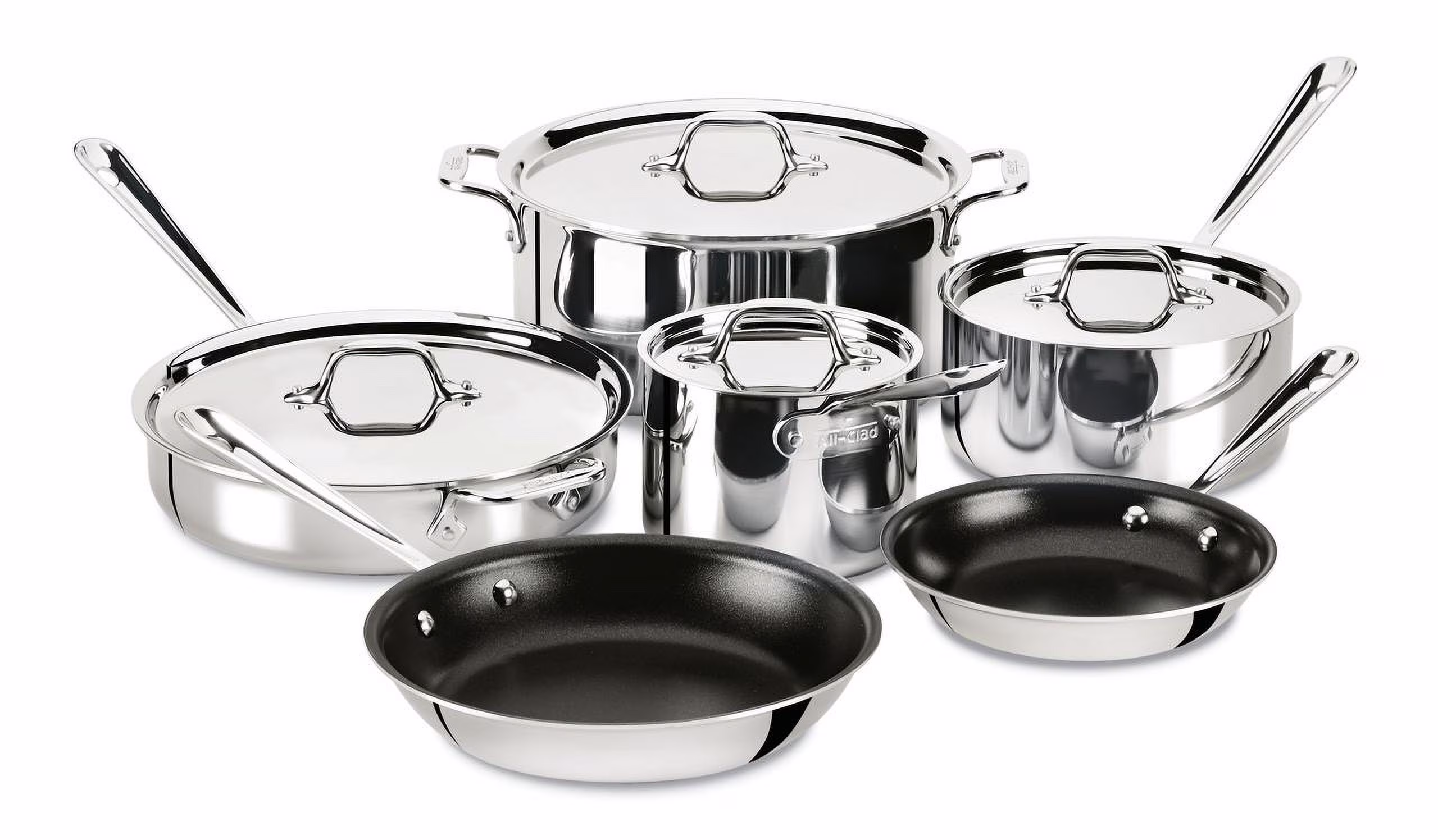 All-Clad D3 Stainless 3-ply Bonded Cookware Set, Nonstick 10 piece Set