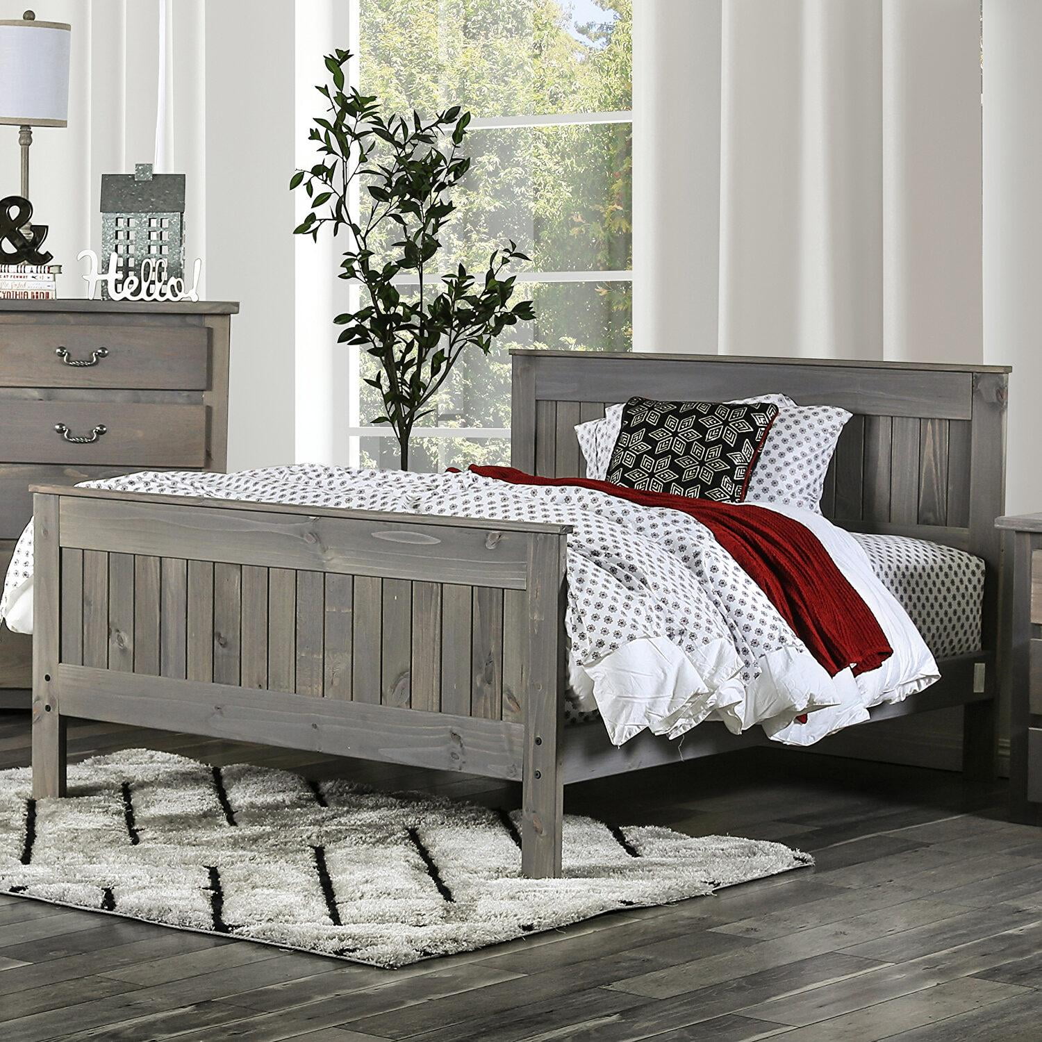 Rustic Weathered Gray Pine Wood Queen Bedroom Set 6pcs FOA AM7973 Rockwall