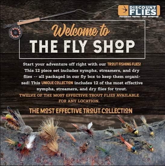 DiscountFlies Terrestrial Dry Fly Fishing Flies – Fishing Kit w/Fly Box & 12 Dry Flies for Trout Fishing – Realistic and Effective Fly Fishing Gear – Trout Flies for Fly Fishing on Strong Sharp Hooks