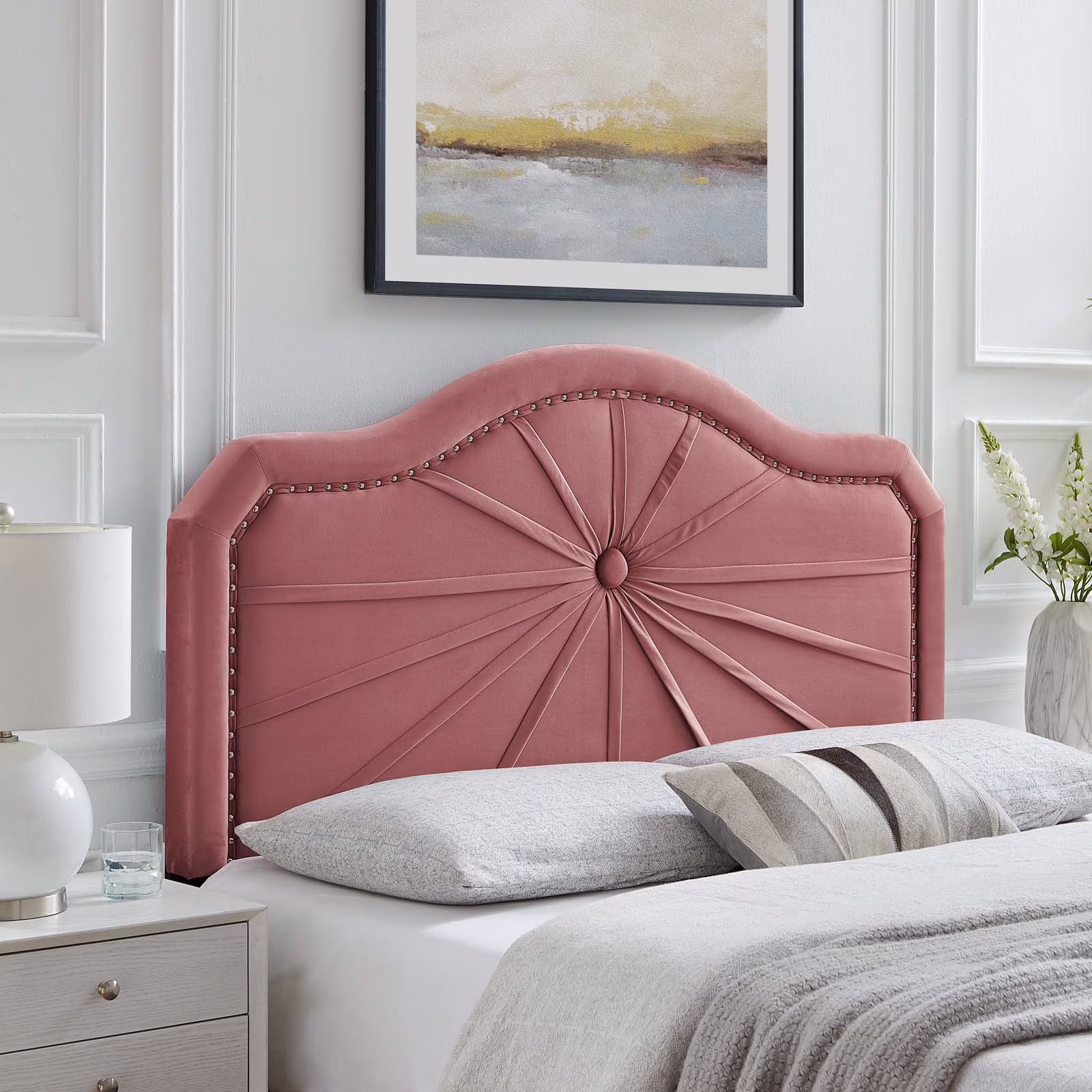Modway Kristin Pleated Performance Velvet King/California King Headboard in Dusty Rose