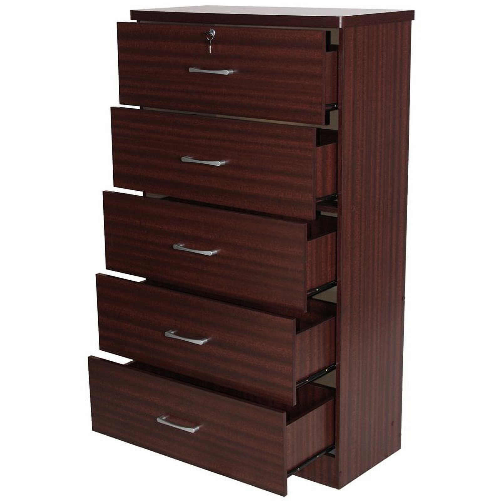 Home Square 2-Piece Set with Pine Twin Bed and 5-Drawer Chest Bedroom Dresser