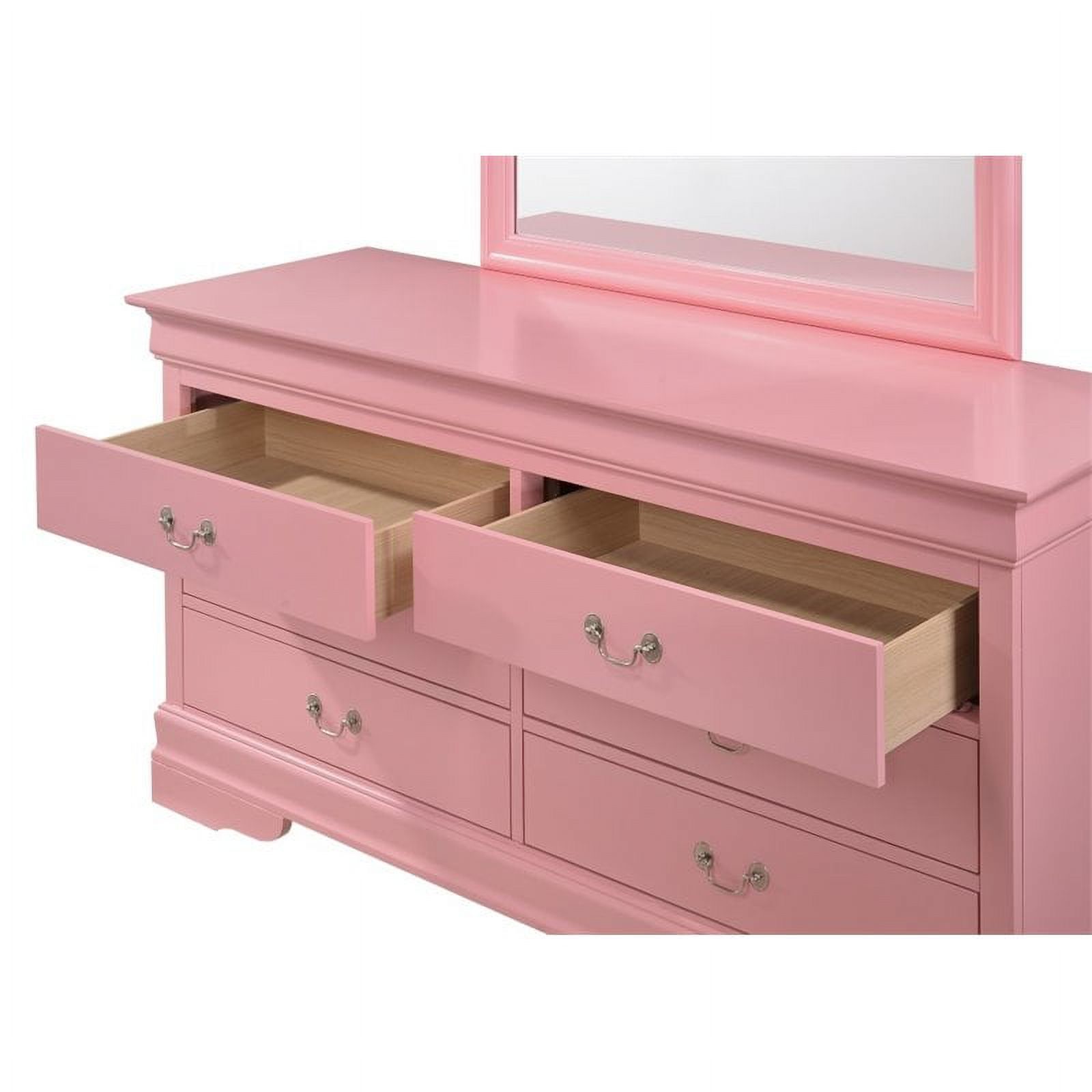 Maklaine Traditional Engineered Wood 6 Drawer Dresser in Pink