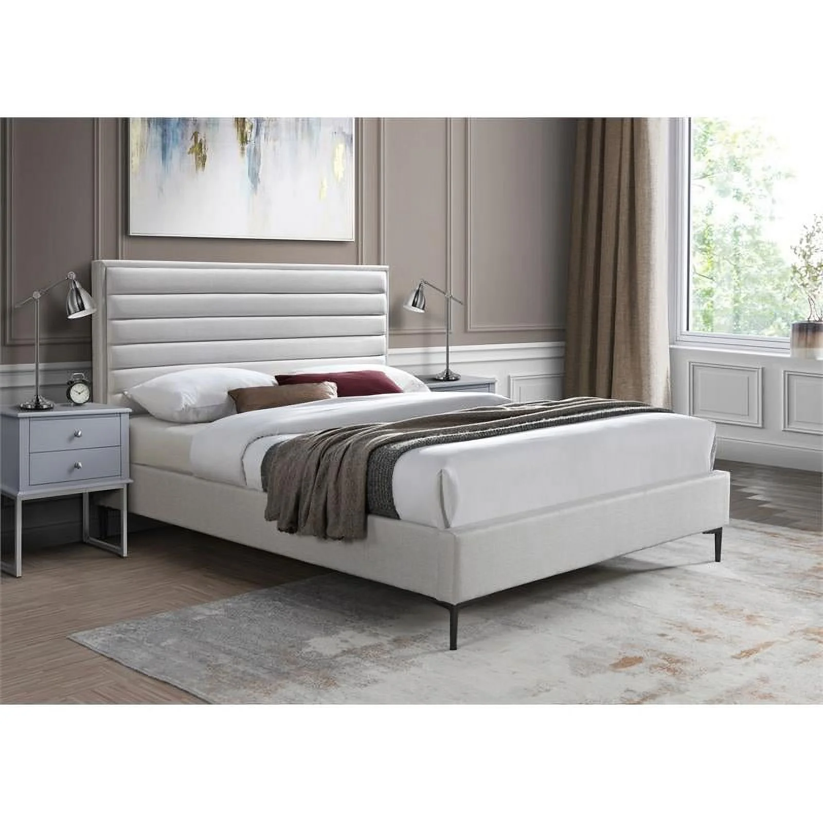 Trent Home Contemporary Cream Linen Queen Bed