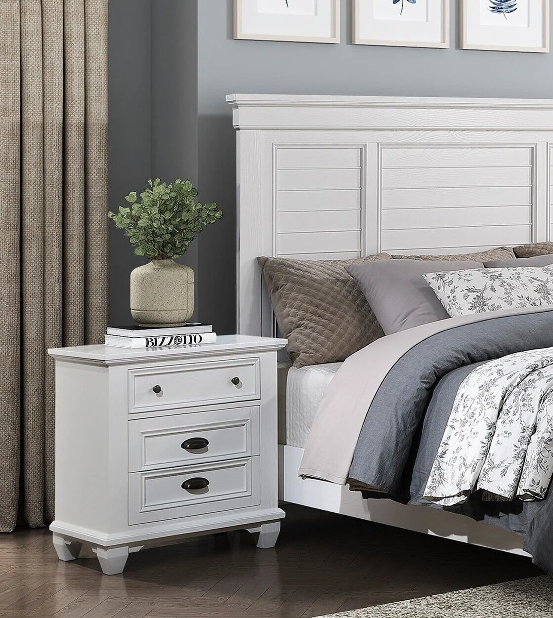 Classic Style 6pc Master Bedroom Set Queen Bed Nightstand Chest Dresser Mirror Traditional White Finish Furniture