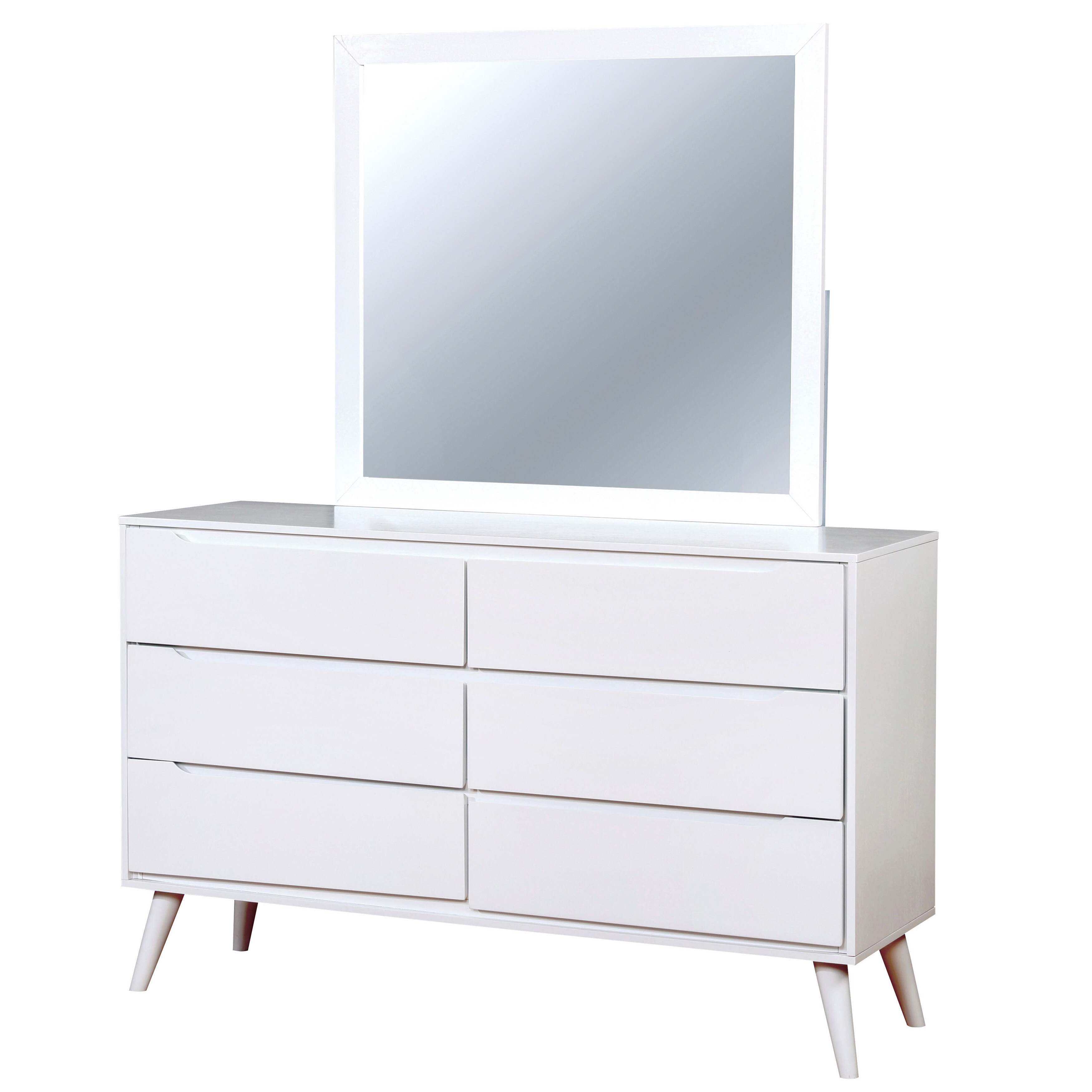 Furniture of America Fopp Mid-Century Modern 2-piece 6-Drawer Dresser and Mirror Set by  White Painted Light Wood