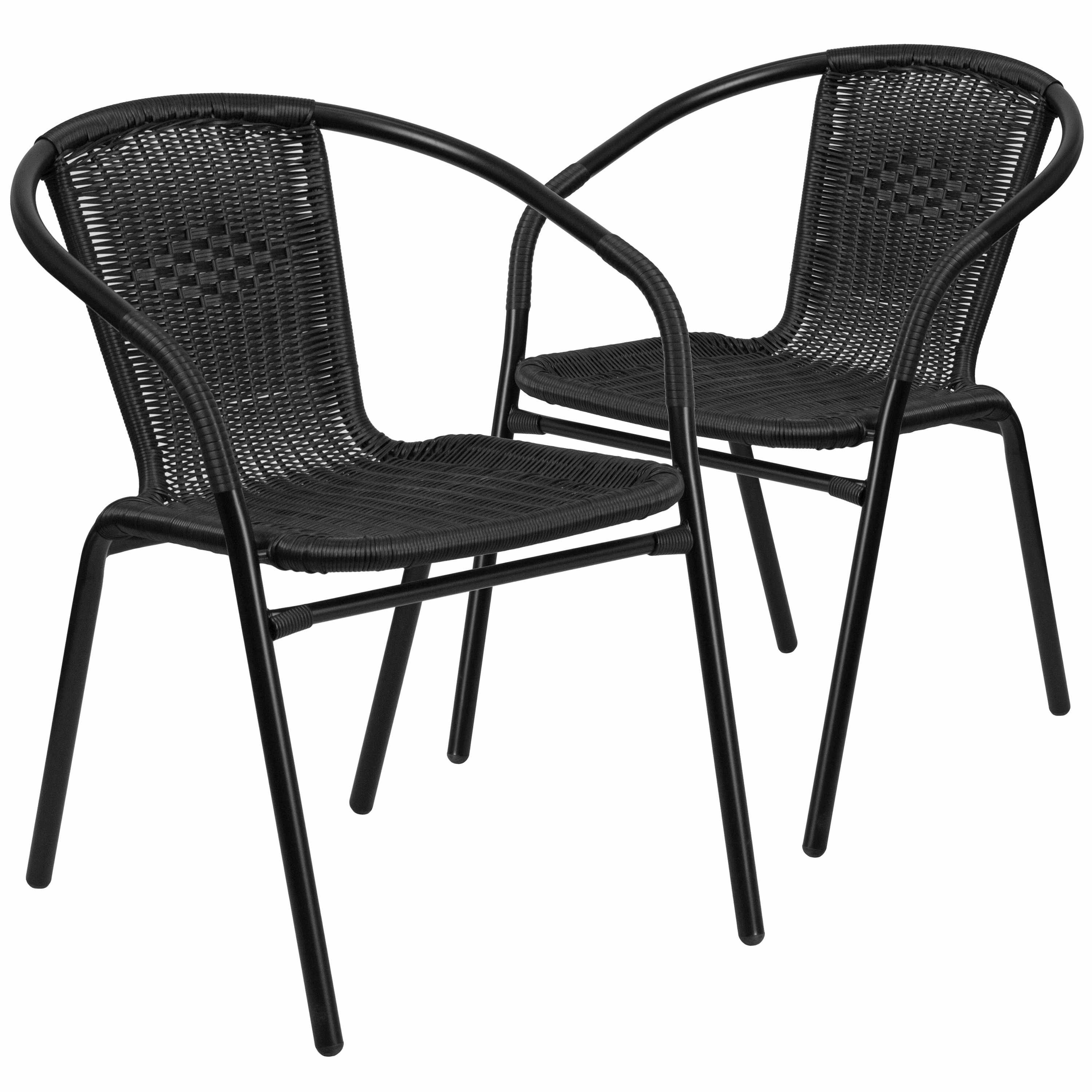 Flash Furniture Lila 2 Pack Black Rattan Indoor-Outdoor Restaurant Stack Chair