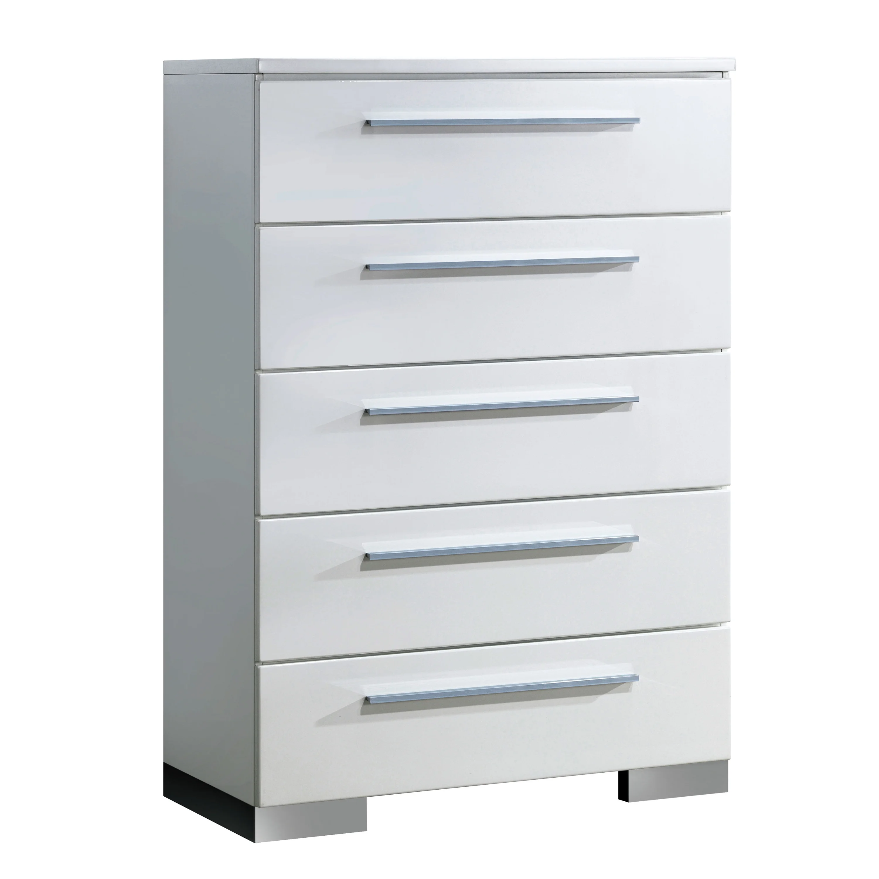 Furniture of America Acrysta Bedroom Set, 1 Eastern King Bed, 1 Nightstand, 1 Chest, Glossy White