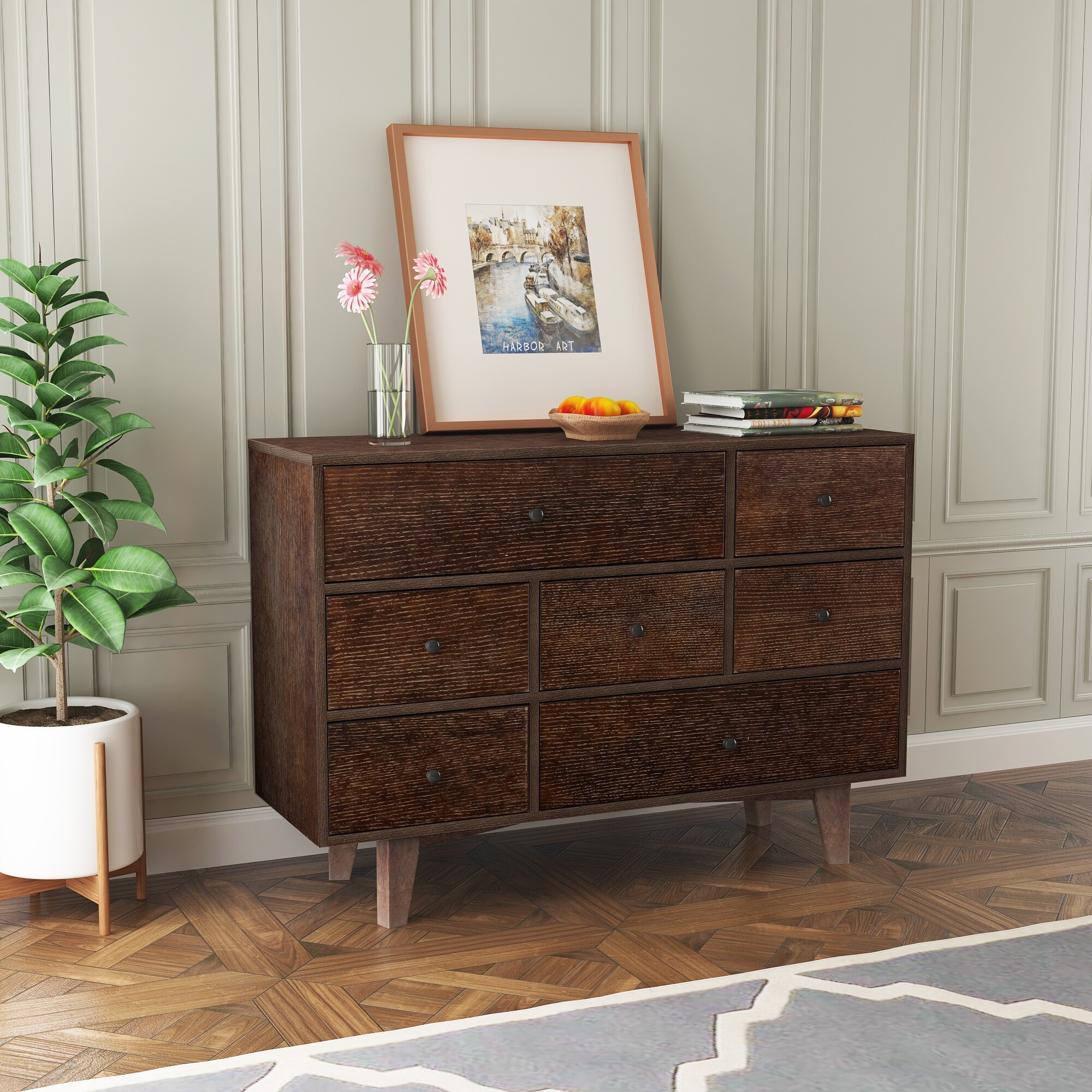 Stylish 7-Drawer Dresser with Metal Knobs