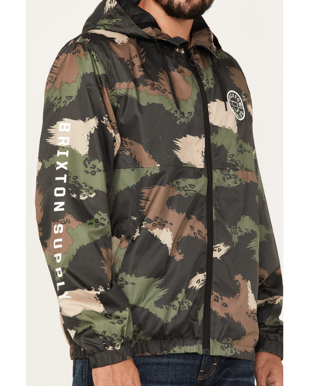 Brixton Men's Camo Print Claxton Crest Logo Graphic Hooded Zip Jacket Camouflage X-Large  US