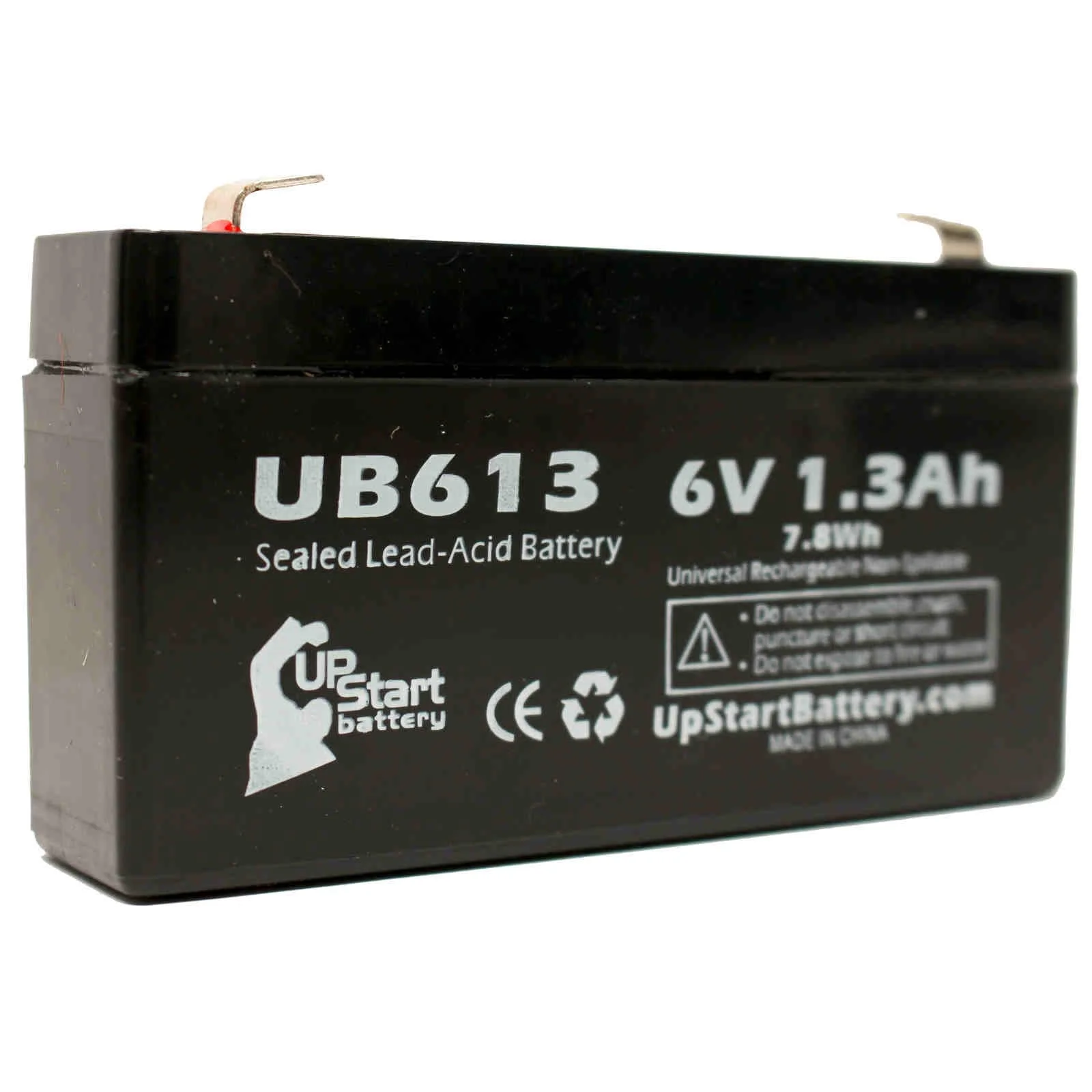 5x Pack - Compatible SOLO LIGHT 880514 Battery - Replacement UB613 Universal Sealed Lead Acid Battery (6V, 1.3Ah, 1300mAh, F1 Terminal, AGM, SLA) - Includes 10 F1 to F2 Terminal Adapters