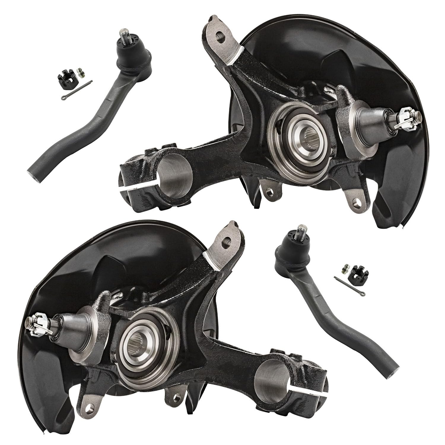 Detroit Axle - Front Steering Knuckles & Wheel Hub Bearing Outer Tie Rod Ends Replacement for 2013-2016 Honda Accord - 4pc Set