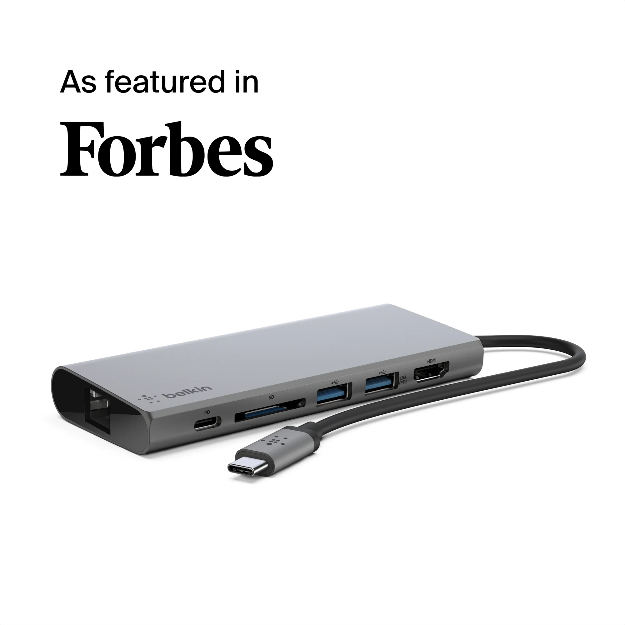 Belkin USB-C Hub, 5-in-1 MultiPort Docking Station - USB-C Docking Station for iPad, iPad Pro, iPad Mini & MacBook - 60W USB-C Power Delivery 3.0, 4K HDMI USB-A, USB-C, Ethernet & SD Card Ports