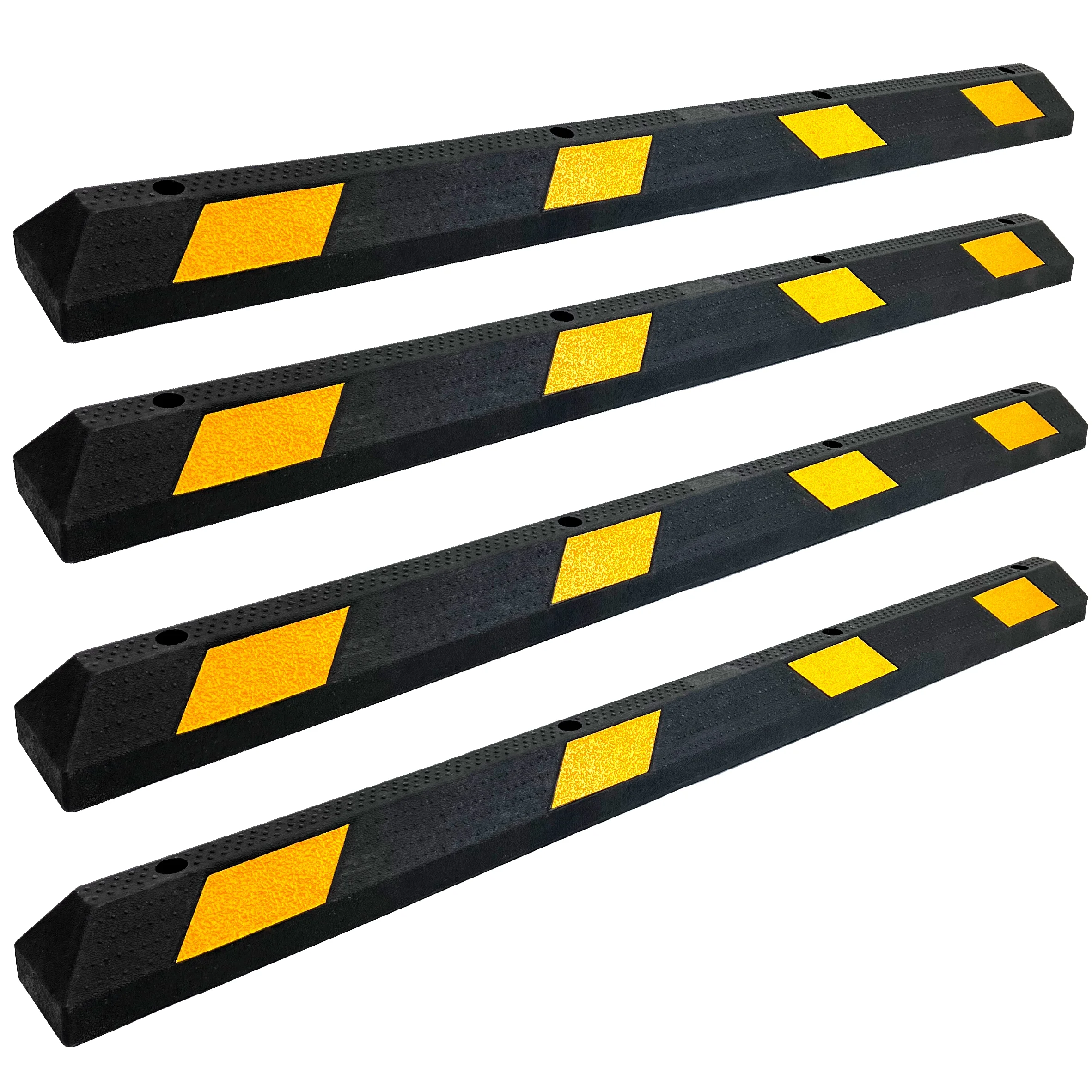 Parking Lot Curb Wheel Stopper – Heavy Duty Rubber – 6 Ft Long – 72”X6”X4” - Parking Spaces, Garage Floor, Shopping Mall & Warehouses - Will Not Chip, Crack, or Fade – 44,000 LB capacity – 4 Pack
