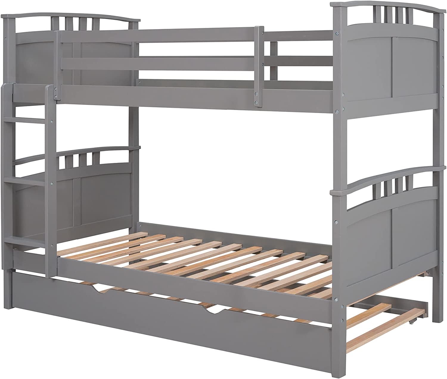 Wooden Bunk Bed With Trundle, Separable Bunk Bed Can Be Separated Into 2 Beds, Grey