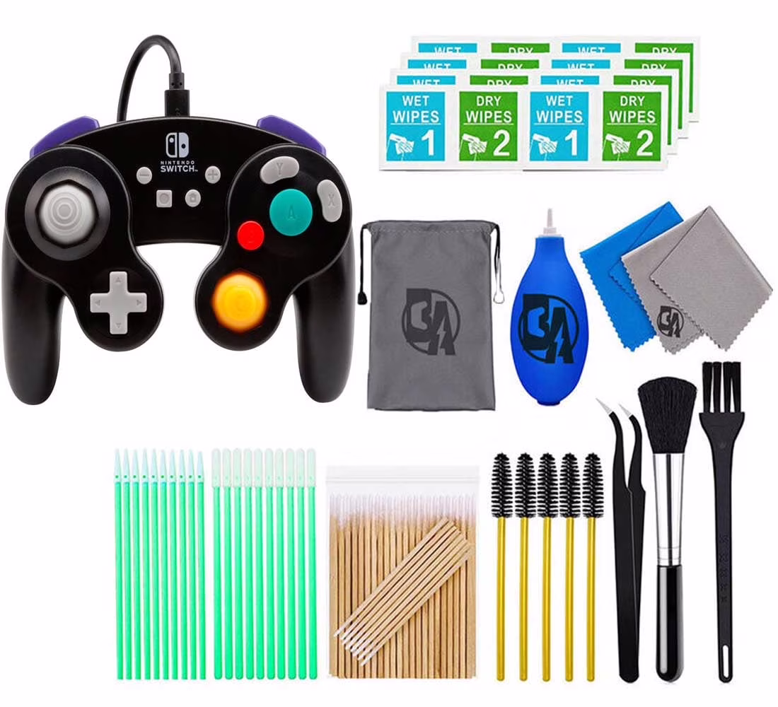 Pre-Owned PowerA - GameCube Style Wired Controller for Nintendo Switch - Wired: Black With Cleaning Manual Kit Bolt Axtion Bundle (Refurbished: Like New)