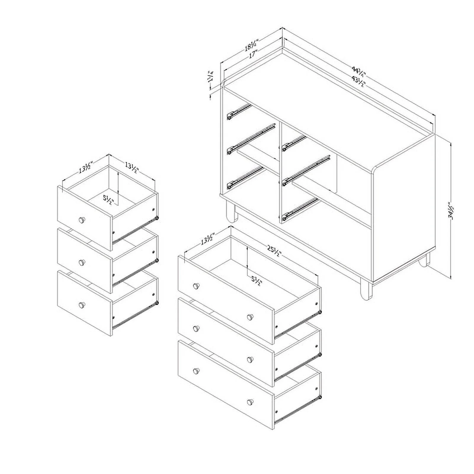Pemberly Row Modern 6-Drawer Double Dresser Soft Gray and White