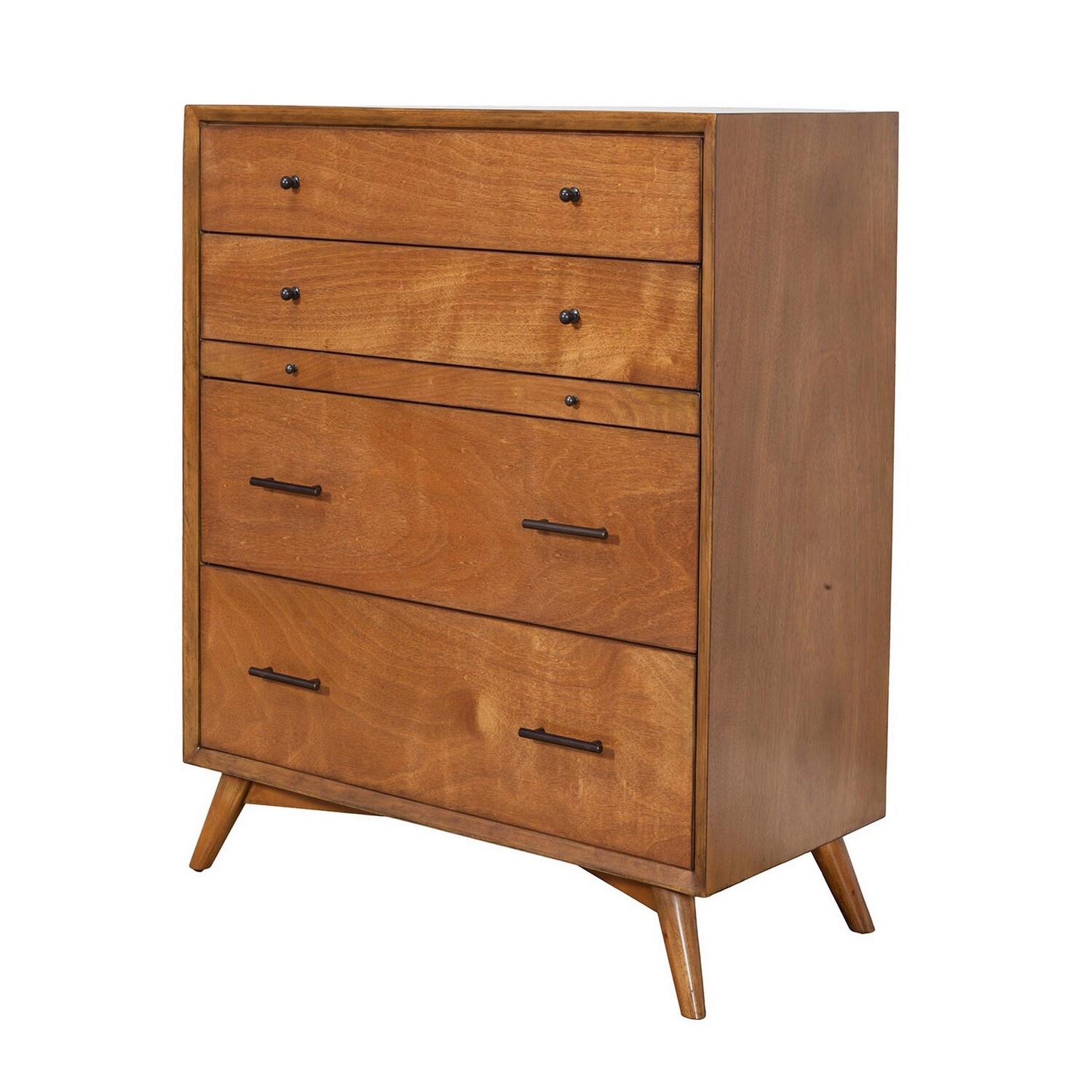 Benjara Ian 43 Inch 4 Drawer Tall Dresser Chest, Pull Out Tray, Acorn Brown Wood
