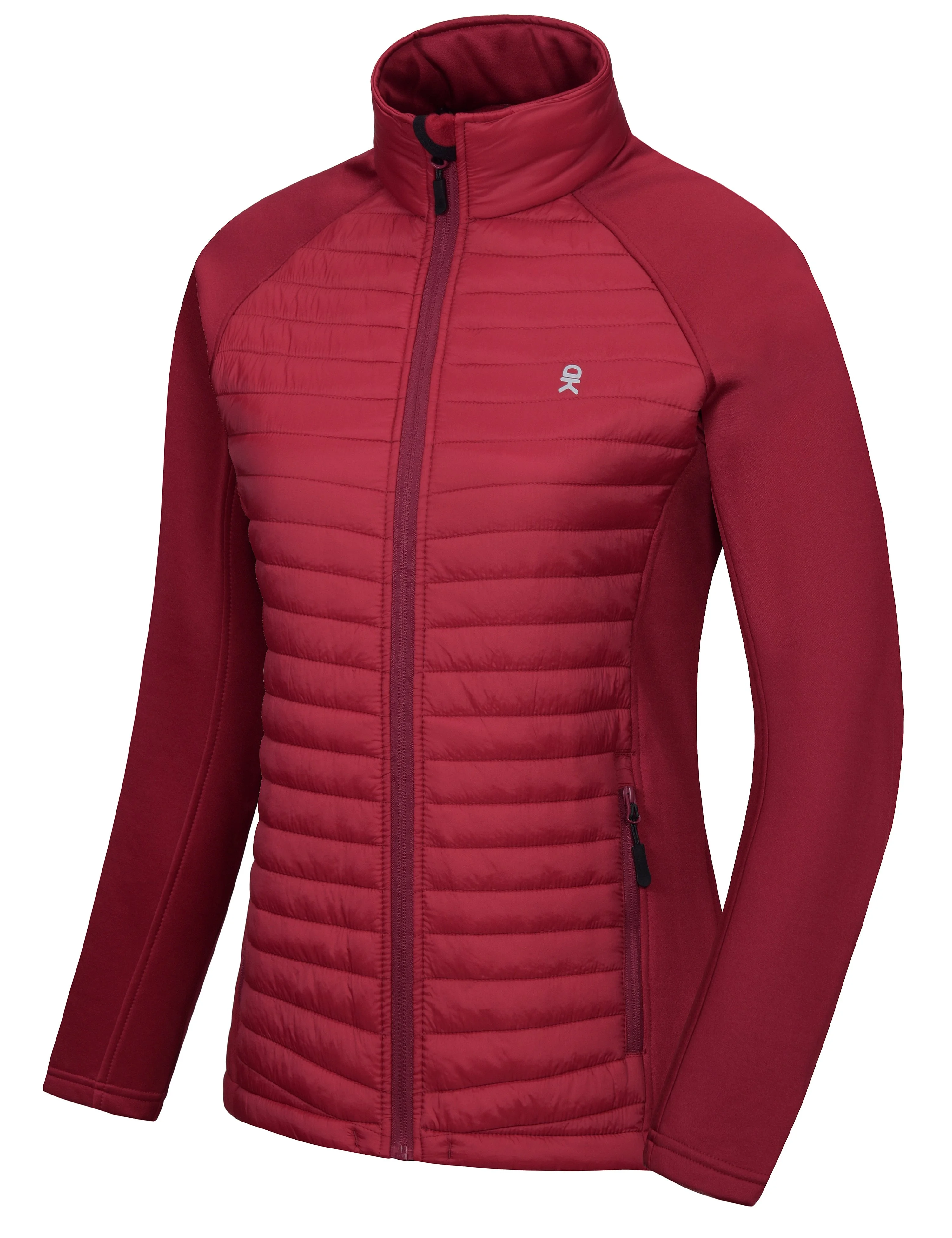 Little Donkey Andy Women's Insulated Hiking Jacket, Thermal Running Hybrid Jacket Dark Red Size L