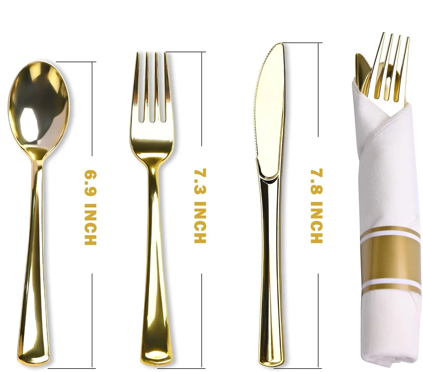 VeZee Pre-Rolled Gold Polished 40 Guest-Serving Cutlery & Napkin Sets for Elegant & Stylish Parties