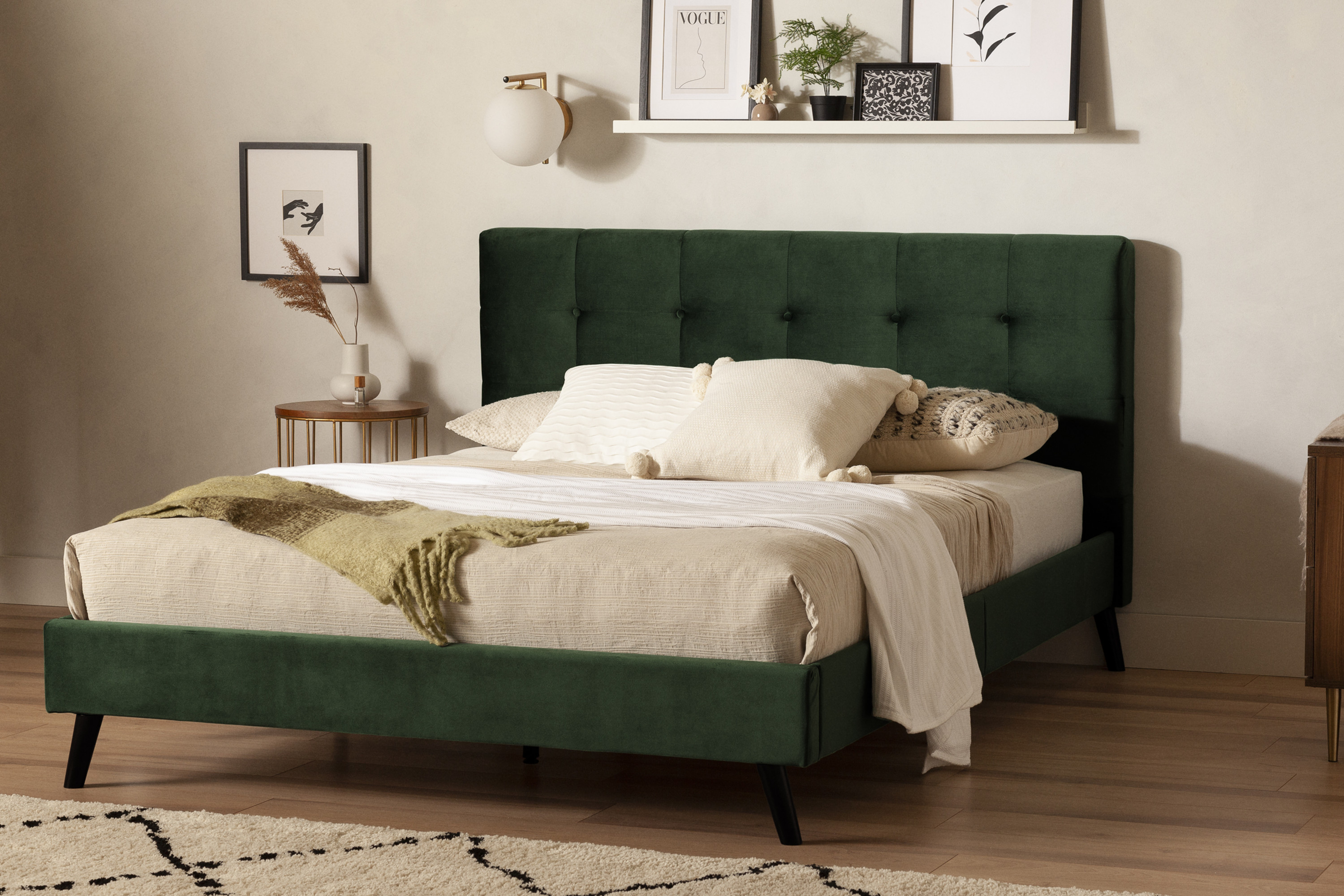 South Shore Maliza Upholstered Queen Complete Platform Bed, Dark Green