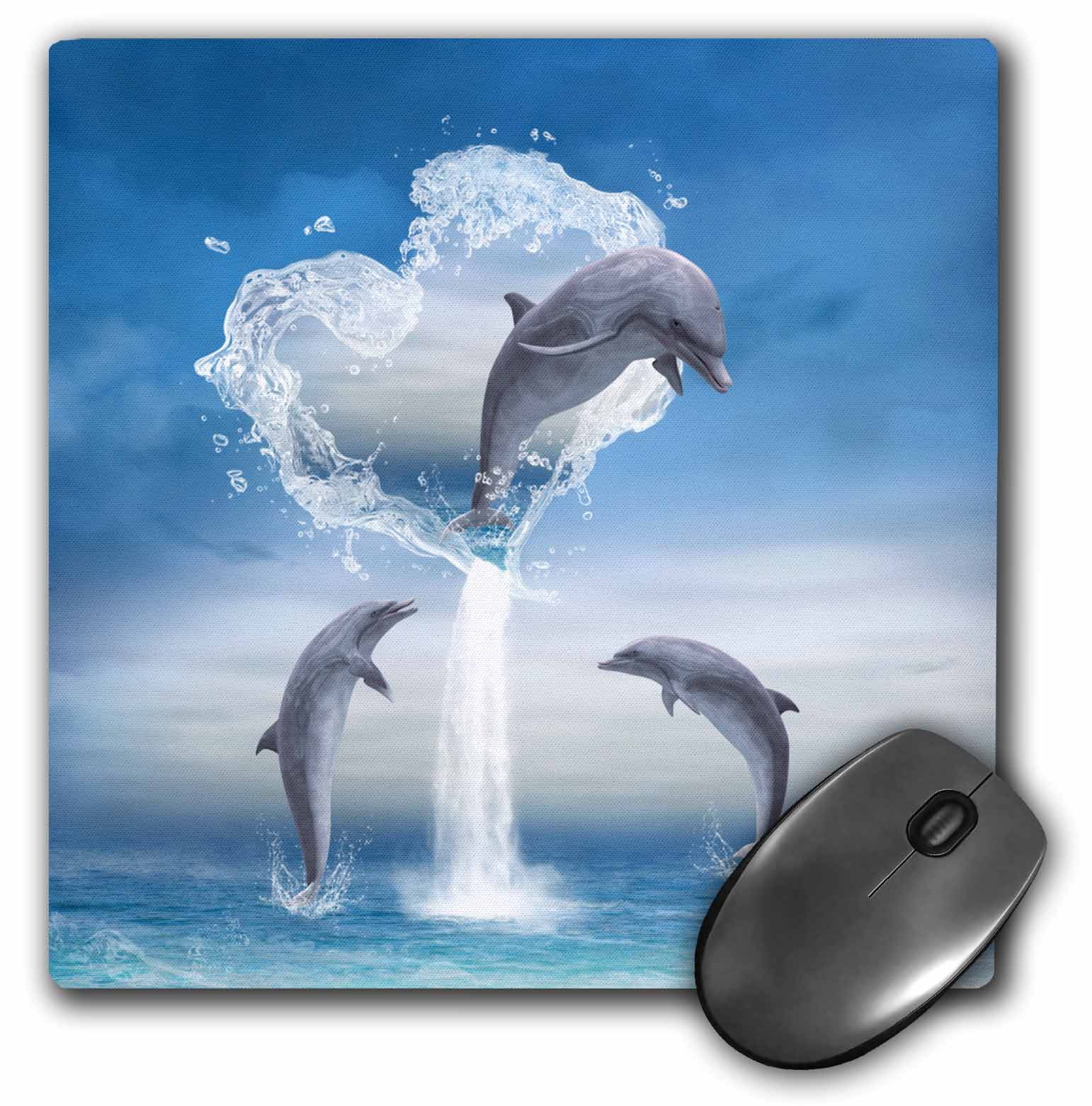 3dRose A dolphin jumps out of a water heart into the ocean, Mouse Pad, 8 by 8 inches