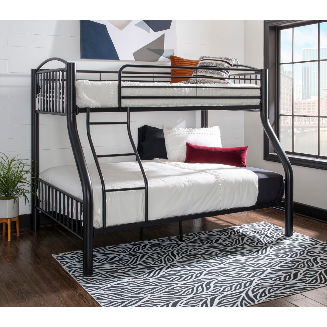 Linon Carlisle Twin Over Full Pewter Bunk Bed White