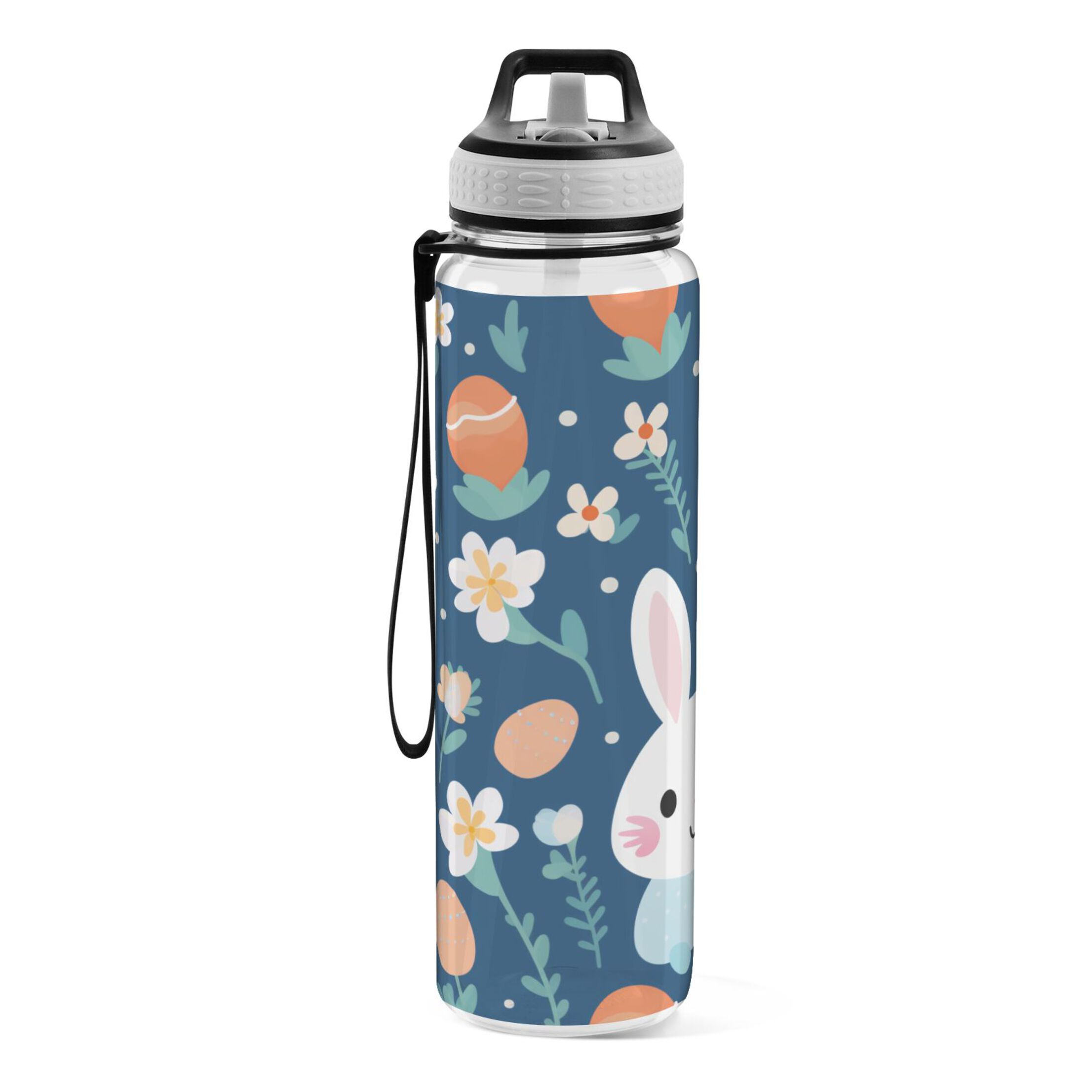 Rabbits Floral 32oz Water Bottles with Straw Tritan Leakproof Sports Bottle BPA Free Clear for Fitness Gym Swimming Cycling