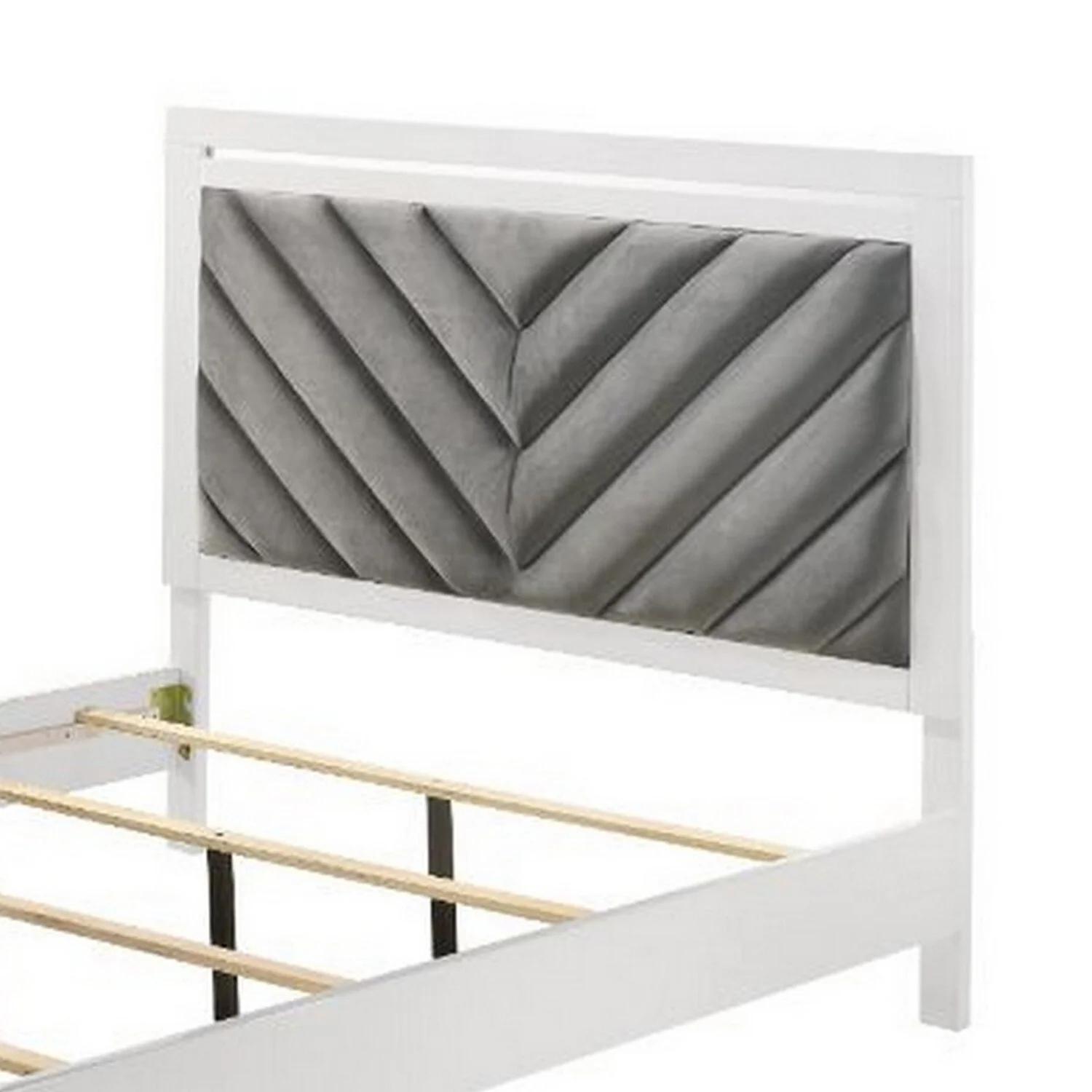 Benjara Eastern King Bed with Herringbone Tufted Pattern, Gray and White