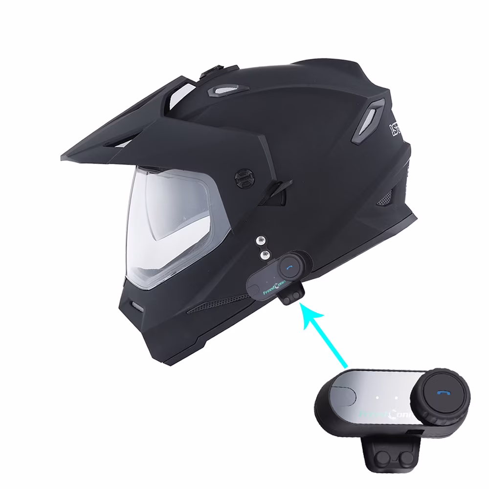1Storm Dual Sport Motorcycle Motocross Off Road Full Face Helmet Dual Visor HF802 Matt Black + Motorcycle Bluetooth Headset