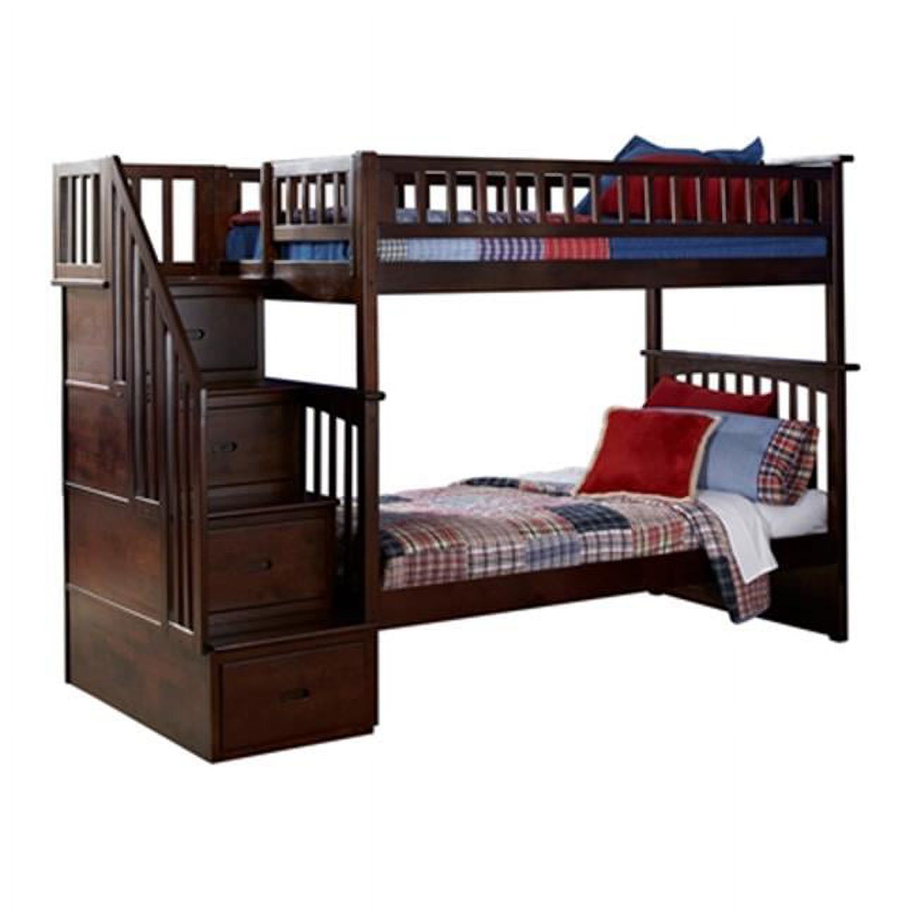 Columbia Stair Bunk, Twin Over Twin Size - Antique Walnut