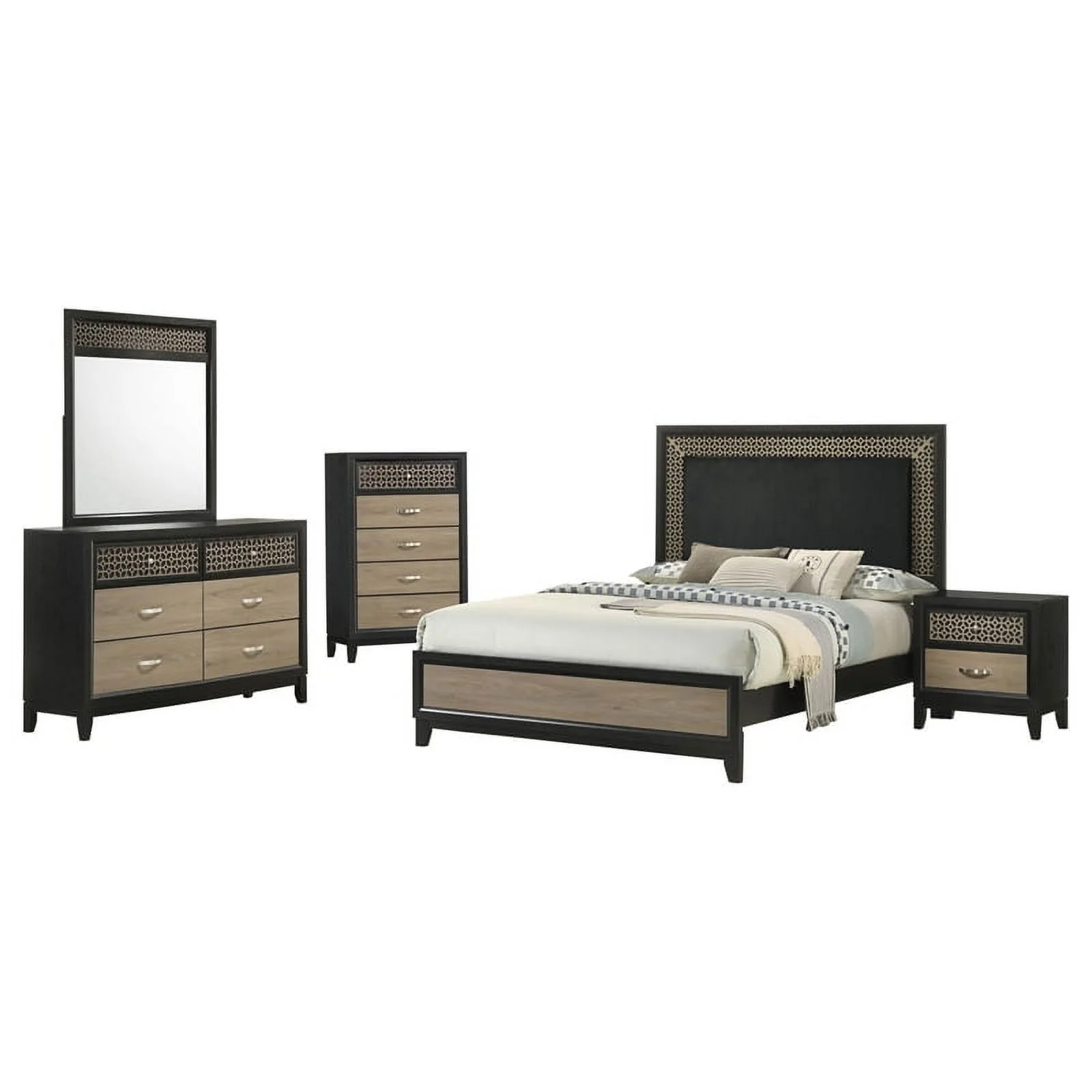 Coaster 4-Piece Contemporary Wood Eastern King Bedroom Set in Light Brown/Gray