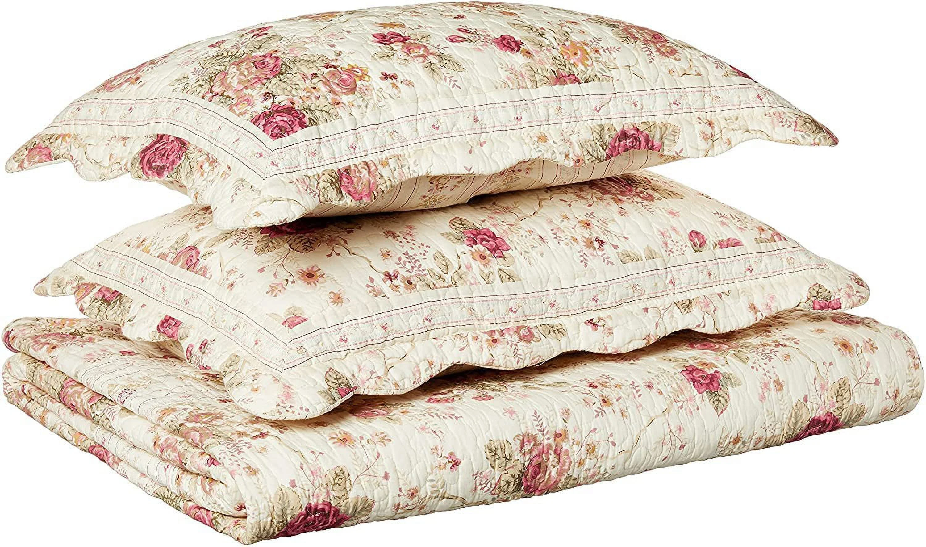 Greenland Home Fashions Antique Rose 100% Cotton Quilt Set, Ecru, 2-Piece Twin/XL