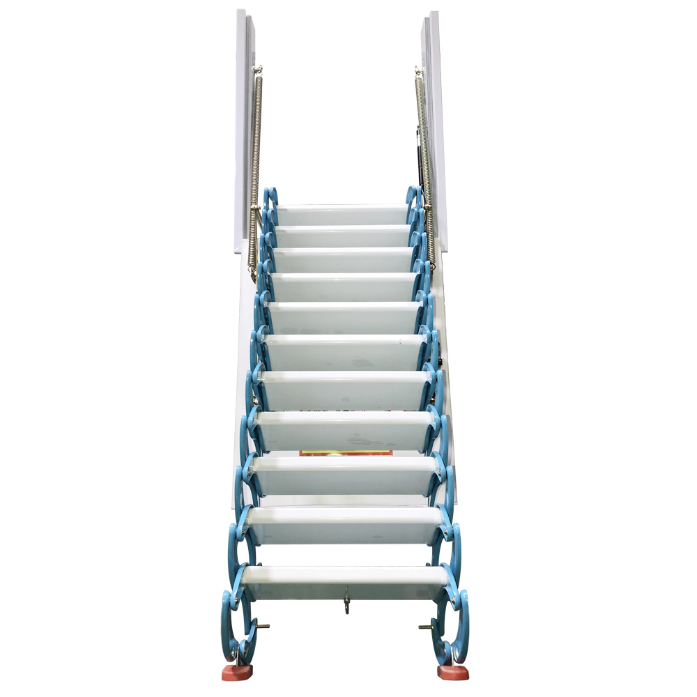PreAsion Blue Side-mounted Loft Wall Ladder Stairs Al-mg Alloy Pulldown Wall Folding Stairs Attic Access Extension Ladder 11 Pedals