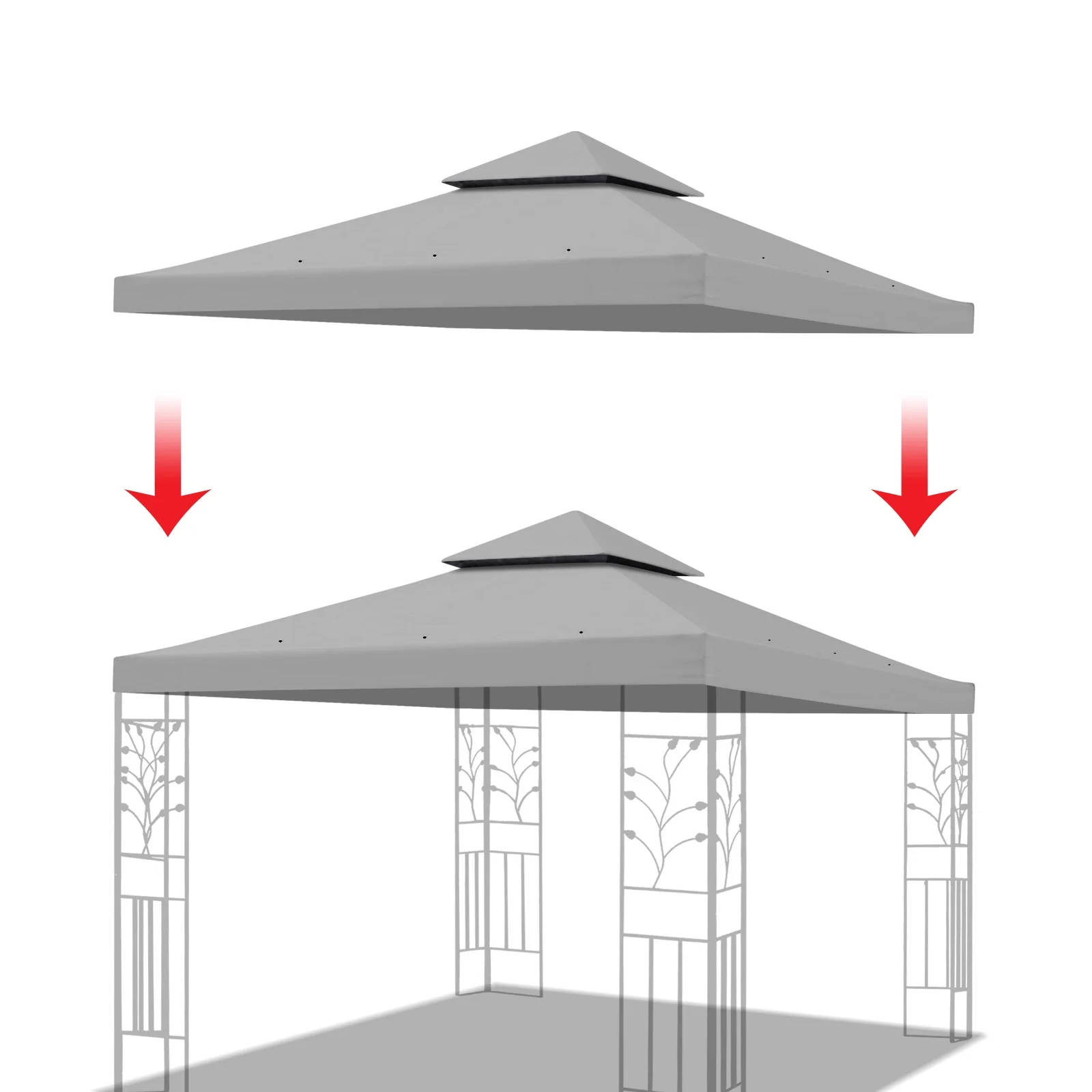10 x 10 FT Replacement Canopy Top Cover 2-Tiered Patio Sunshade Upgraded UV Protection, Gazebo Tent Canopy Cover ONLY