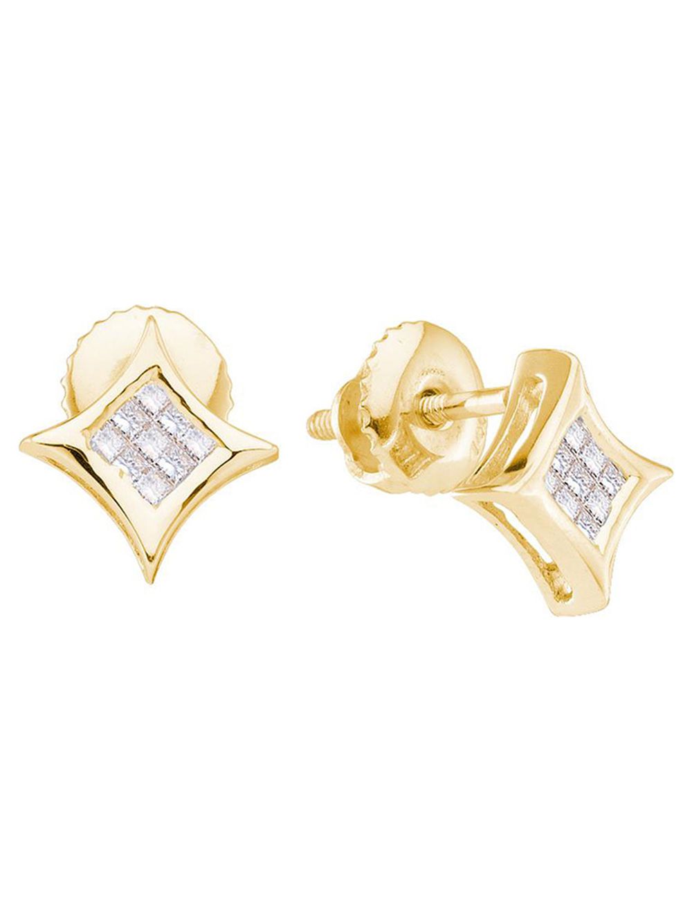 14kt Yellow Gold Womens Princess Diamond Cluster Kite Square Earrings 1/6 Cttw