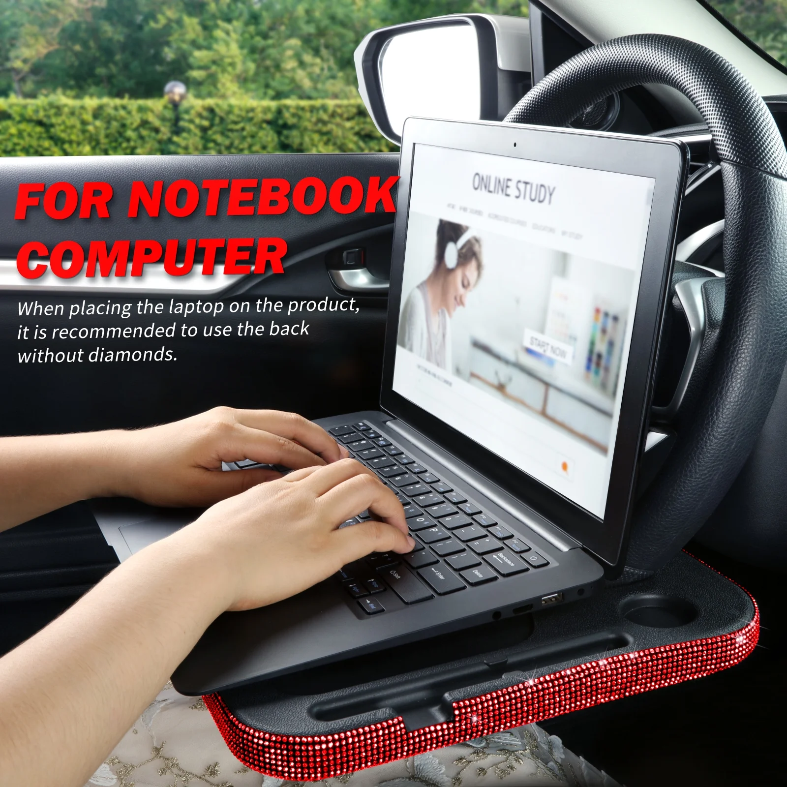 eing Car Eating/Laptop Steering Wheel Desk,Bling Crystal Steering Wheel Tray(16.6
