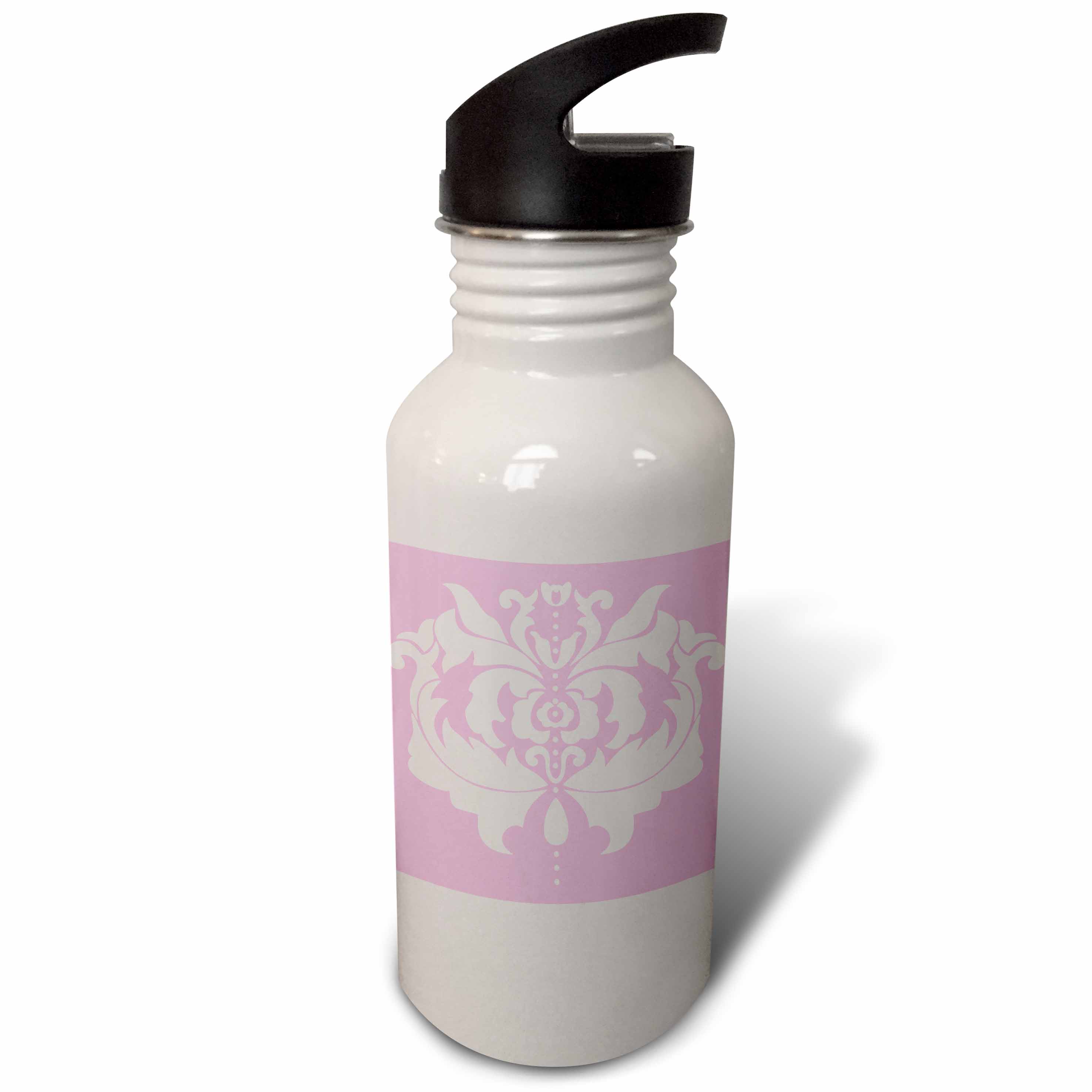 White Damask Design On Light Pink Background 21 oz Sports Water Bottle wb-44162-1