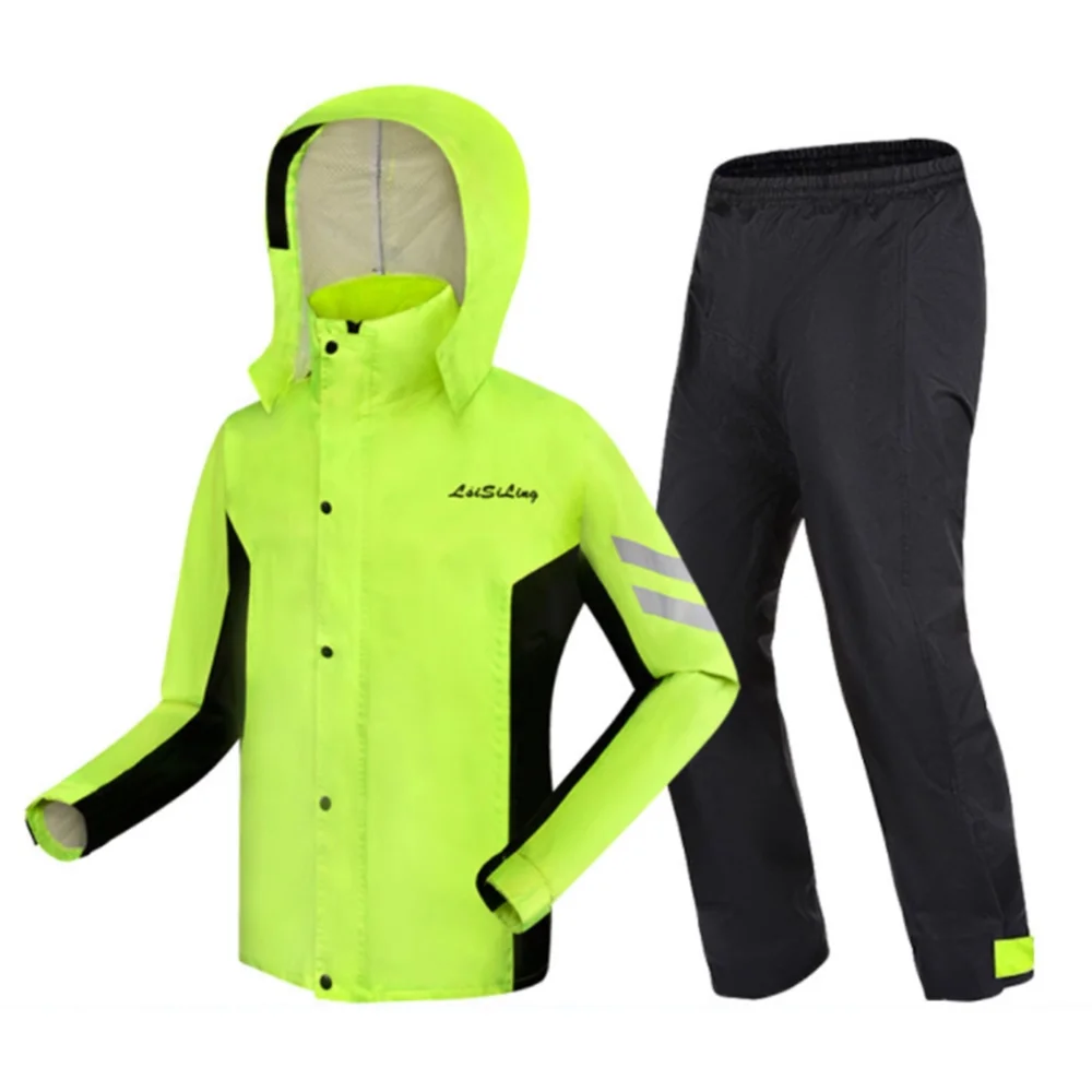 Cycling Raincoat and Pants Set for Women Men Waterproof Lightweight Reflective Motorcycle Windbreaker Jackets Pants with Caps Pocket