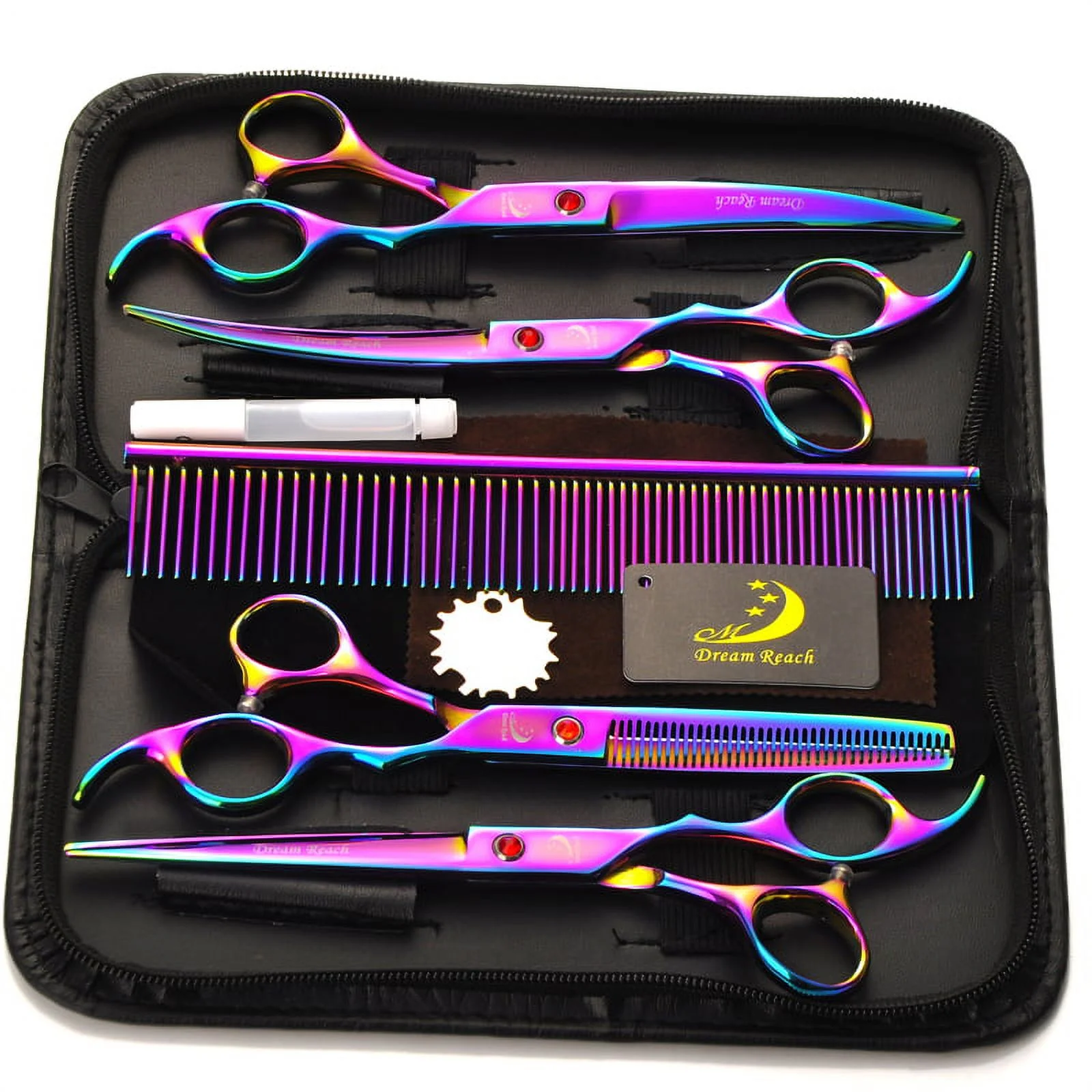 4Pcs/Set Hairdressing Scissors 7'' Professional Salon Barber Shears stainless steel Haircut Tool Kit with Comb for Adults Kids Hair Styling,Pet Dod Cat Grooming CoastaCloud