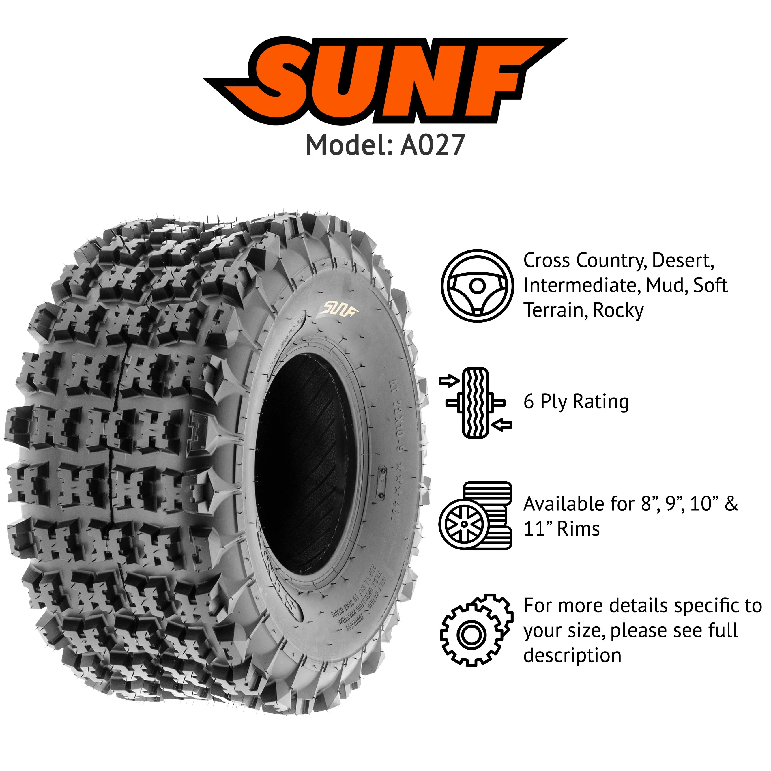 SunF All Terrain ATV UTV Tires 23x11-9  6 PR A027 (Pair of 2)