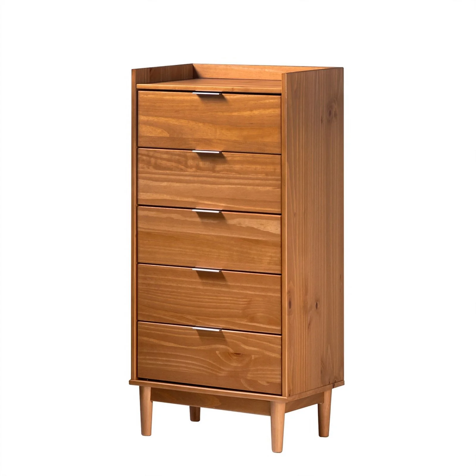 Pemberly Row 5-Drawer Solid Wood Tall Bedroom Chest Dresser - Caramel