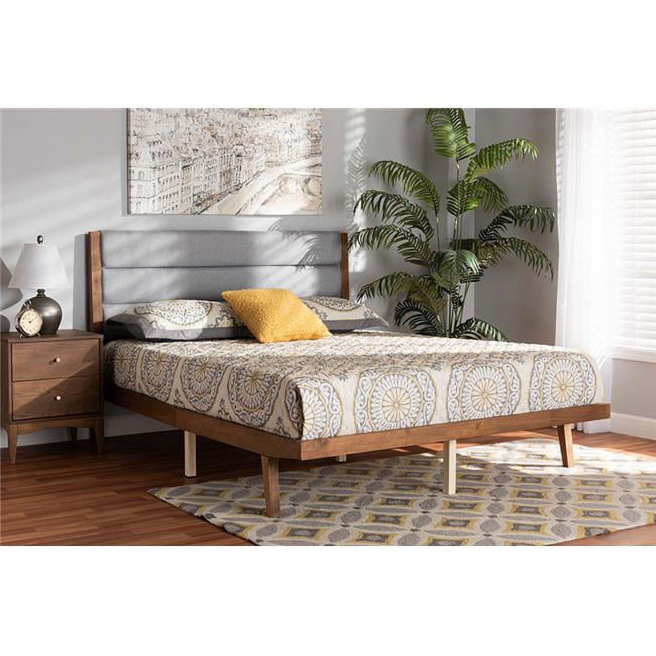 Baxton Studio Jarlan Gray and Walnut Brown Finished Wood King Size Platform Bed