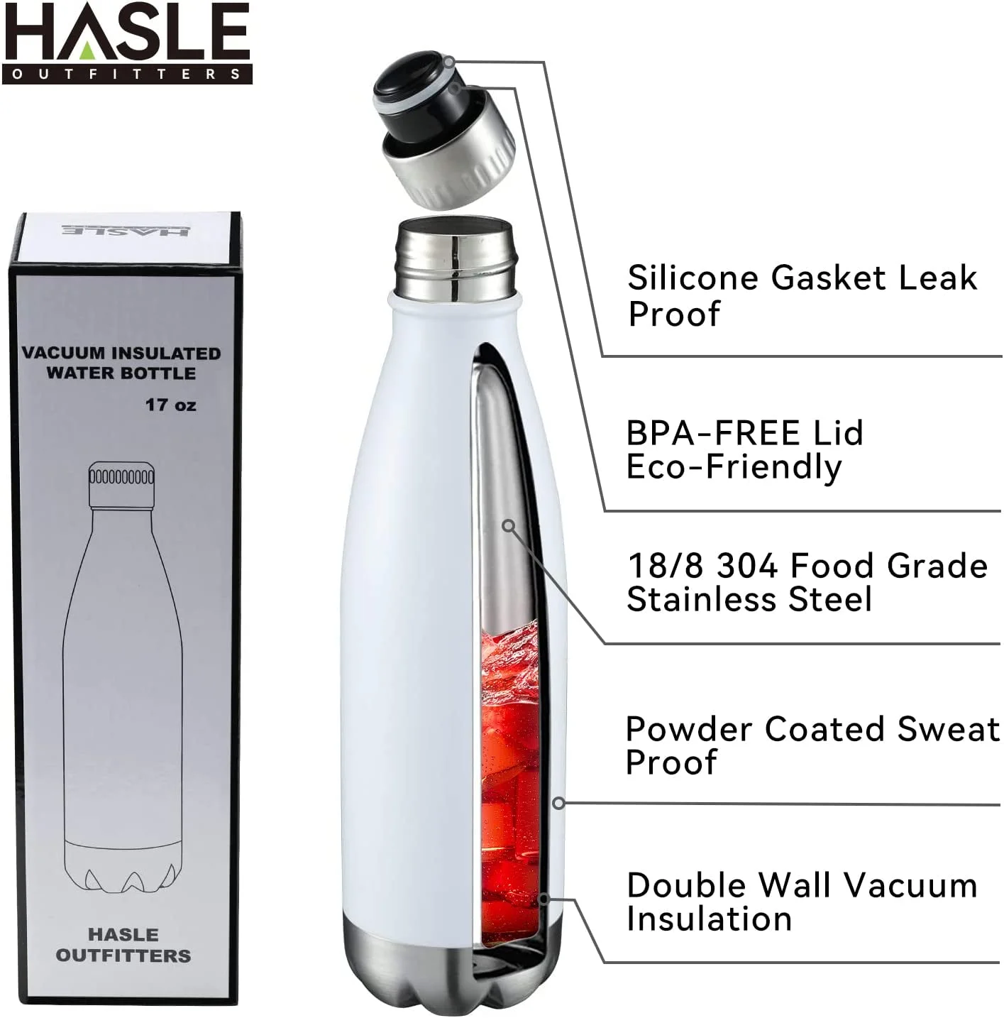 Happyun 17oz Cola Shape Design Water Bottle Bulk 8PC White,750ML Keeps Water 24 Hours Cold,12 Hours Hot,Sweat-Free Exterior Wall, Perfect for the Go and Easy Grip Carrying