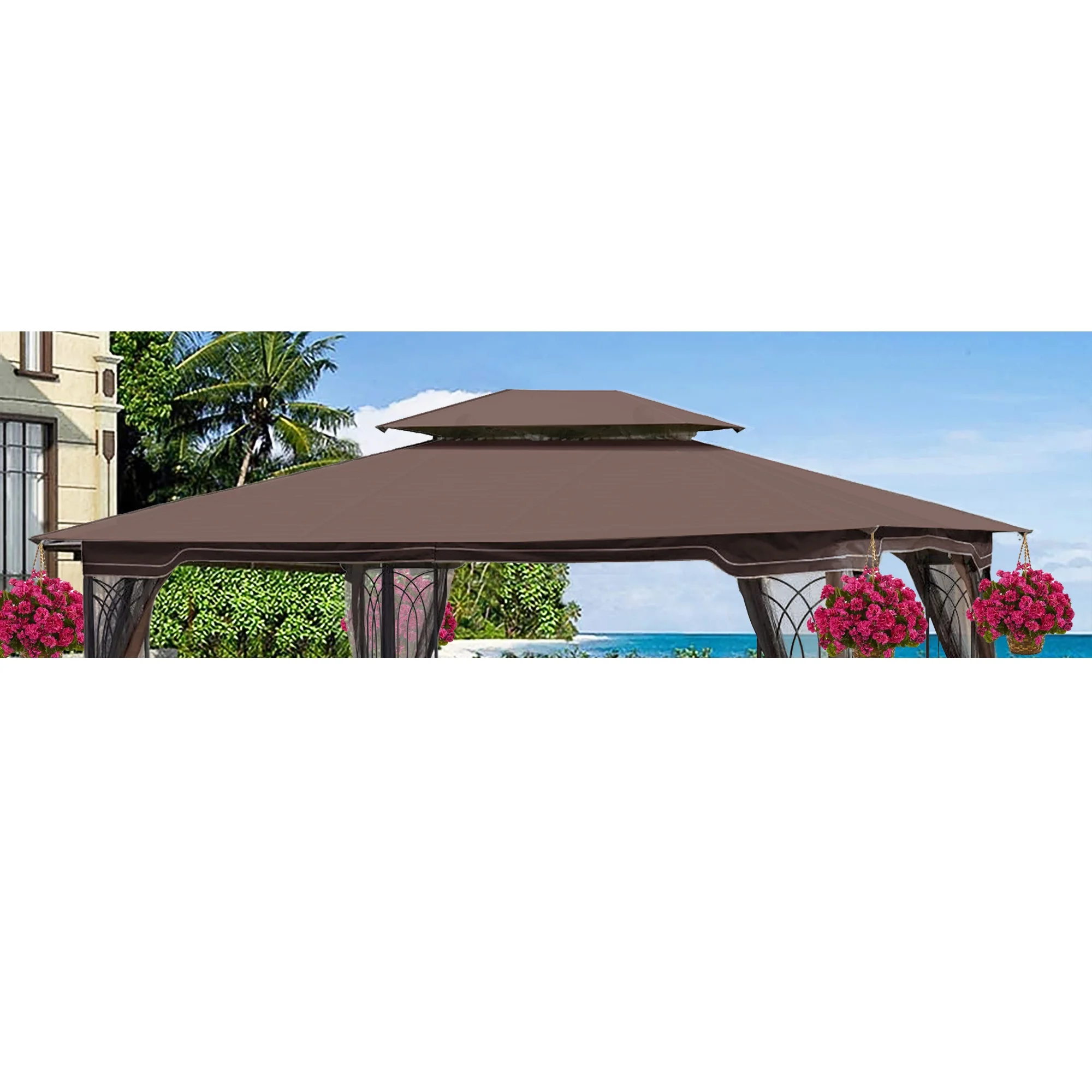 Gecheer 13x10 Ft Patio Double Roof Gazebo Replacement Canopy  Fabric,Brown