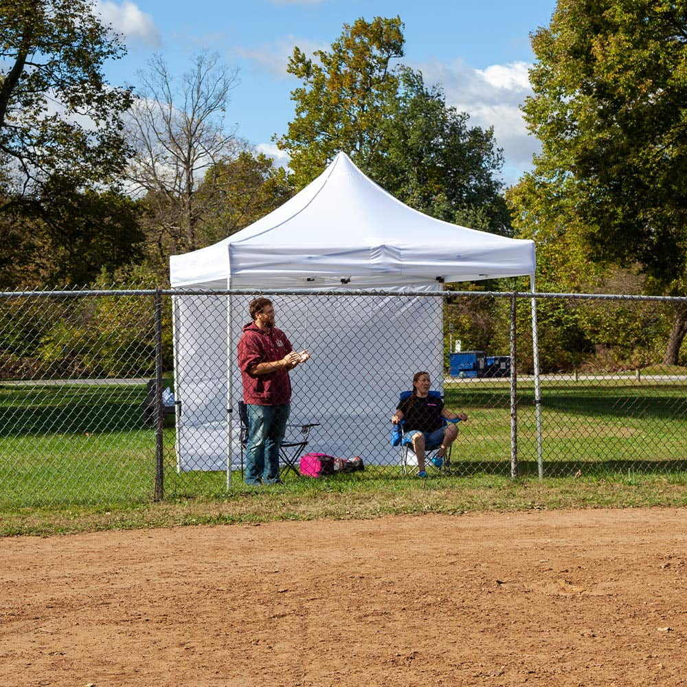 White 10x10 Instant Canopy Tent and Side Wall - Commercial-Grade Aluminum Frame - Water Resistant Canopy Top and Sidewall - Includes Wheeled Canopy Bag and Stake Kit (5 Color Options)