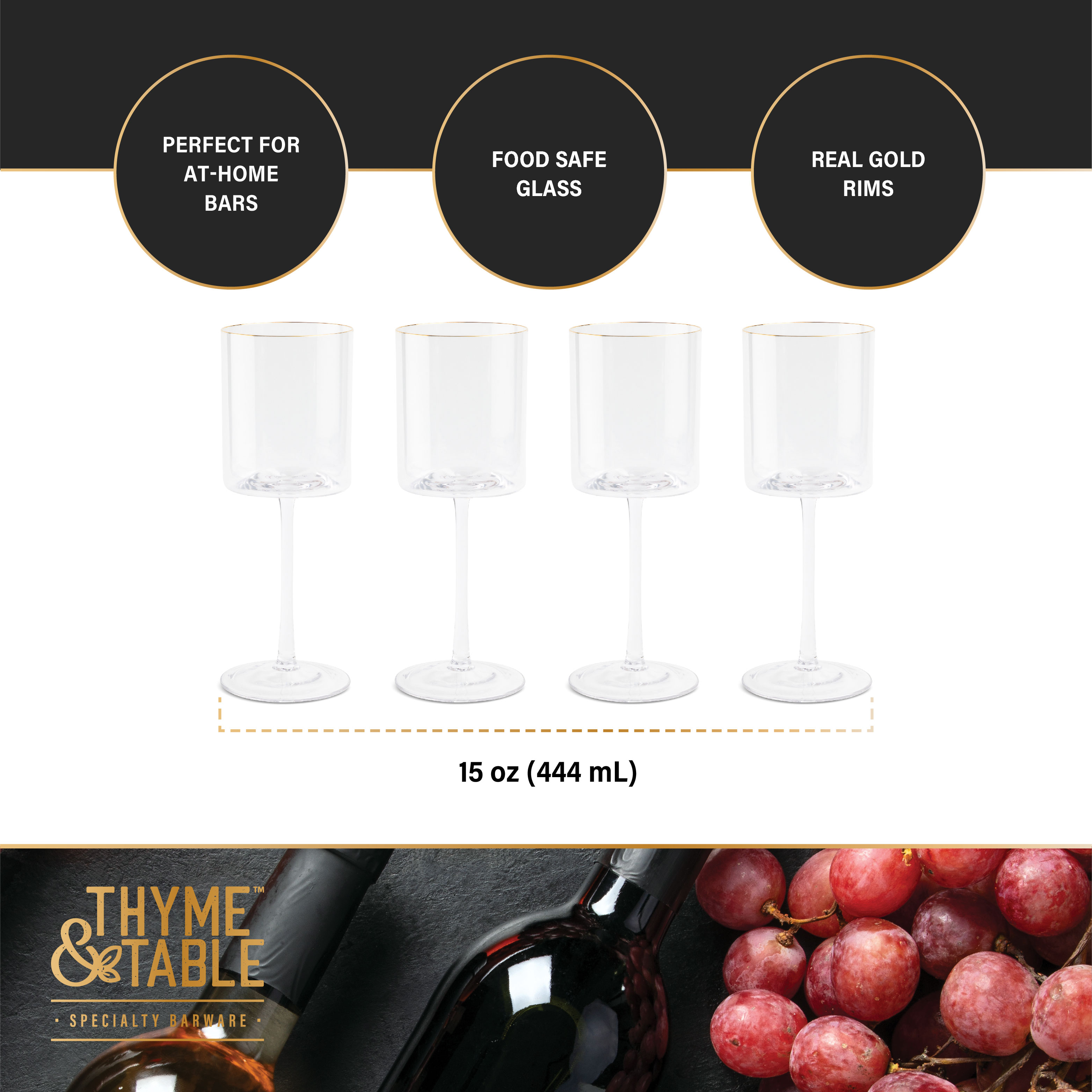 Thyme & Table Wine Glasses, 15 oz, 4 Piece Set