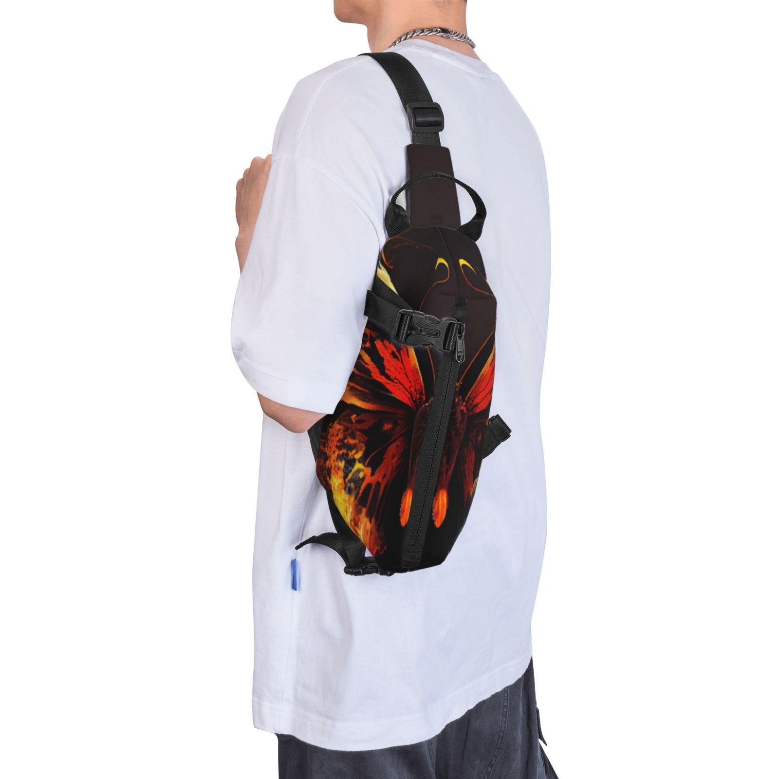 ZNDUO Small Sling Crossbody Backpack, Fiery Butterfly Abstract Art Pattern Lightweight One Strap Sling Bag Backpack for Hiking Walking Biking Travel Cycling