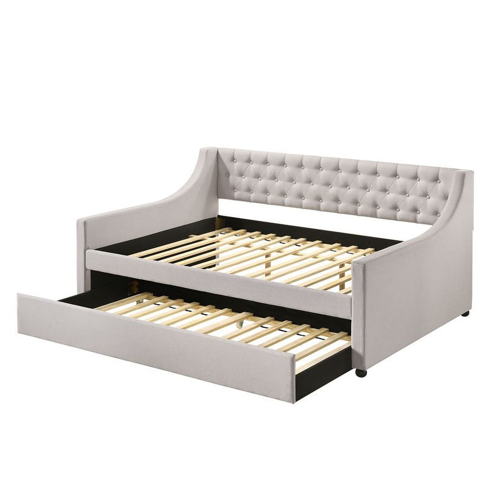 Bowery Hill Tufted Upholstered Full Daybed and Twin Trundle in Beige Fabric